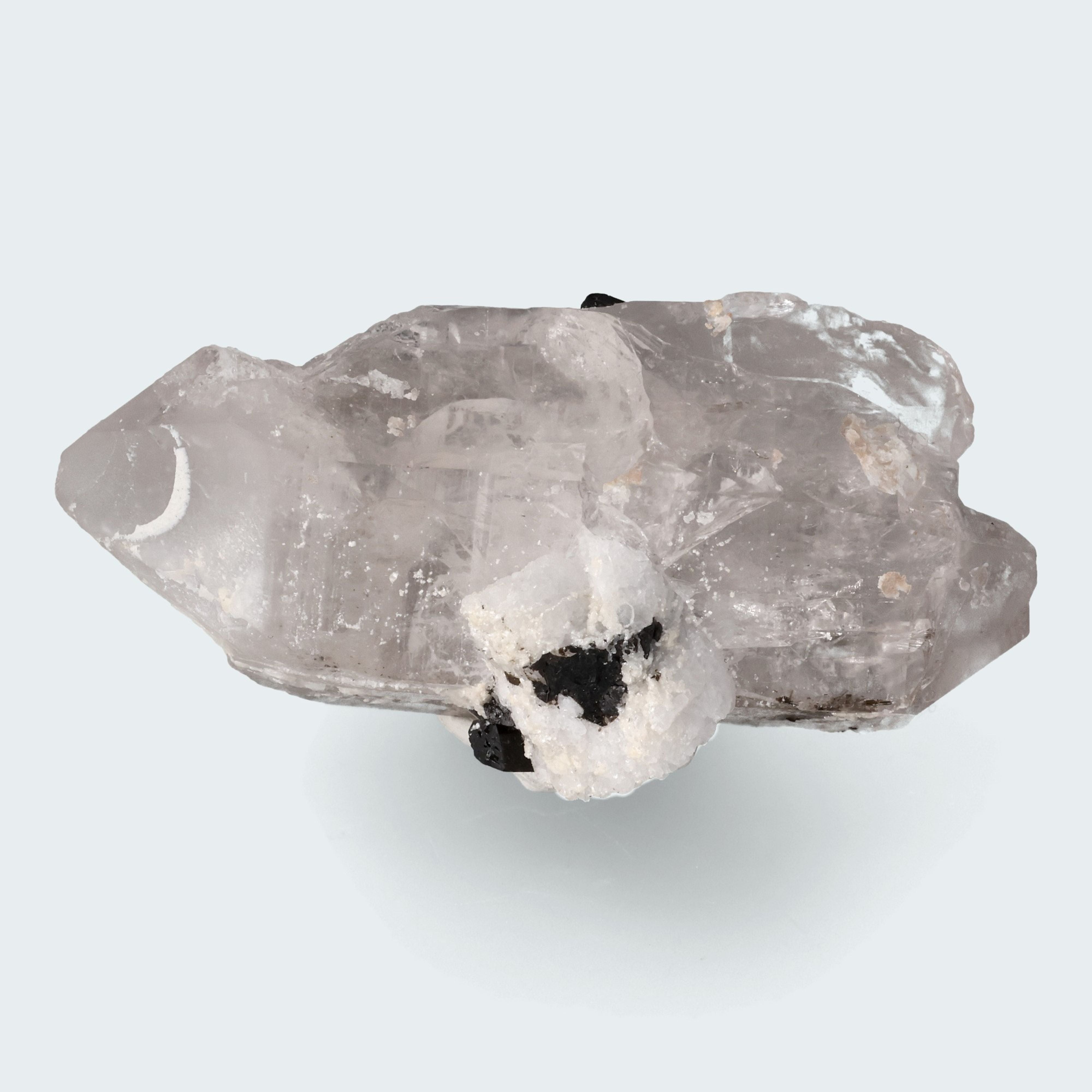 Schwarzer Schörl Turmalin an Himalaya Bergkristall (57g)