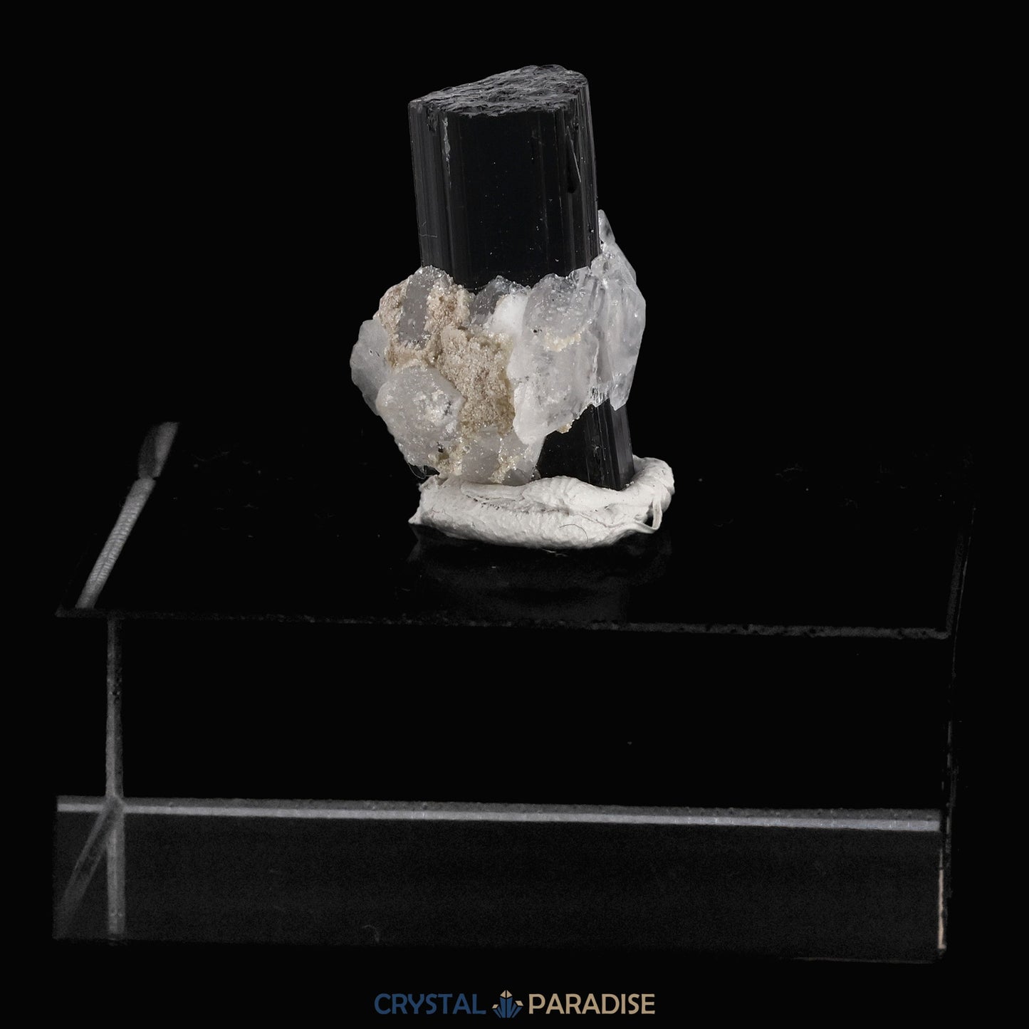 Schwarzer Schörl Turmalin an Himalaya Bergkristall (8g)