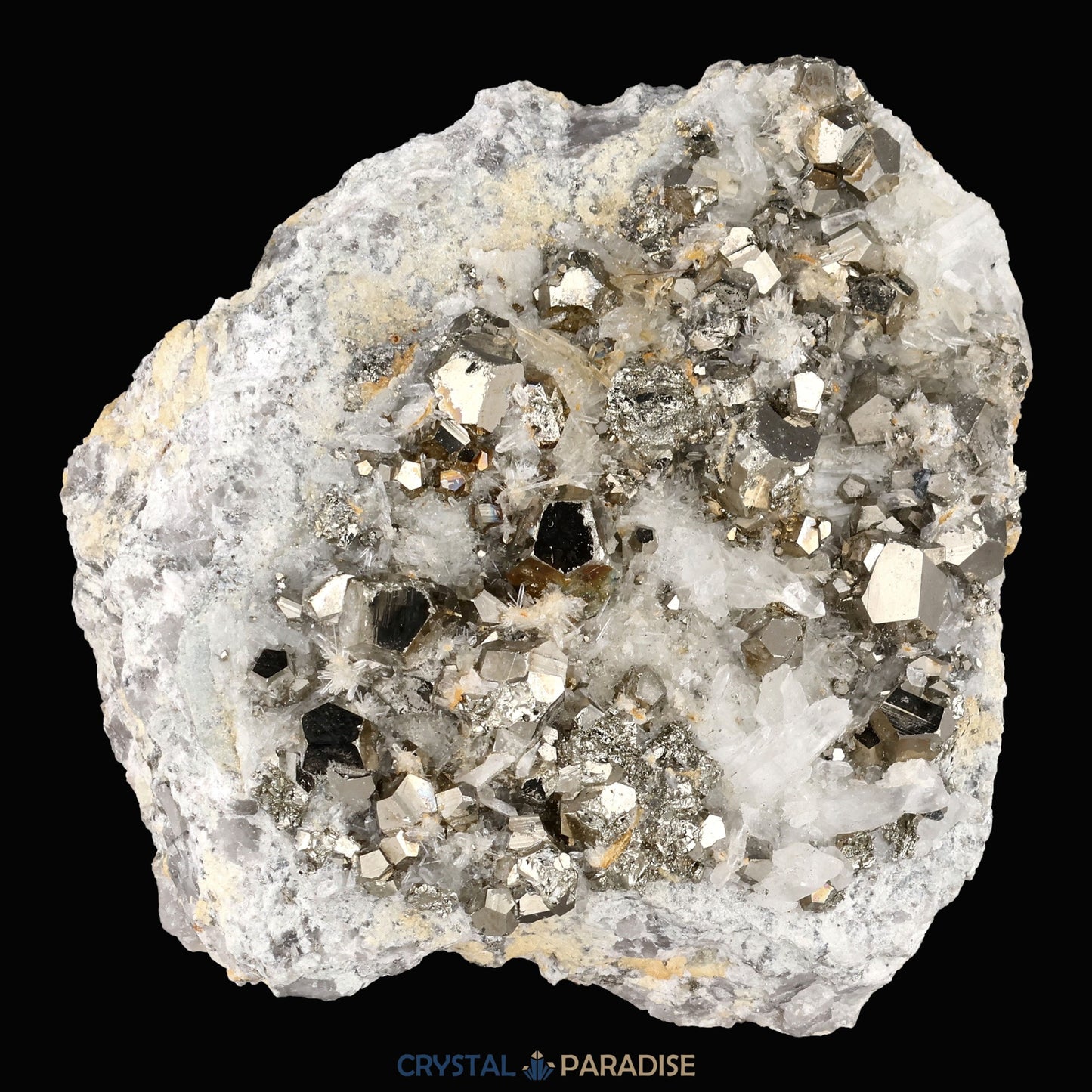 Pyrit an Bergkristall aus Indonesien (365g) - crystal paradise