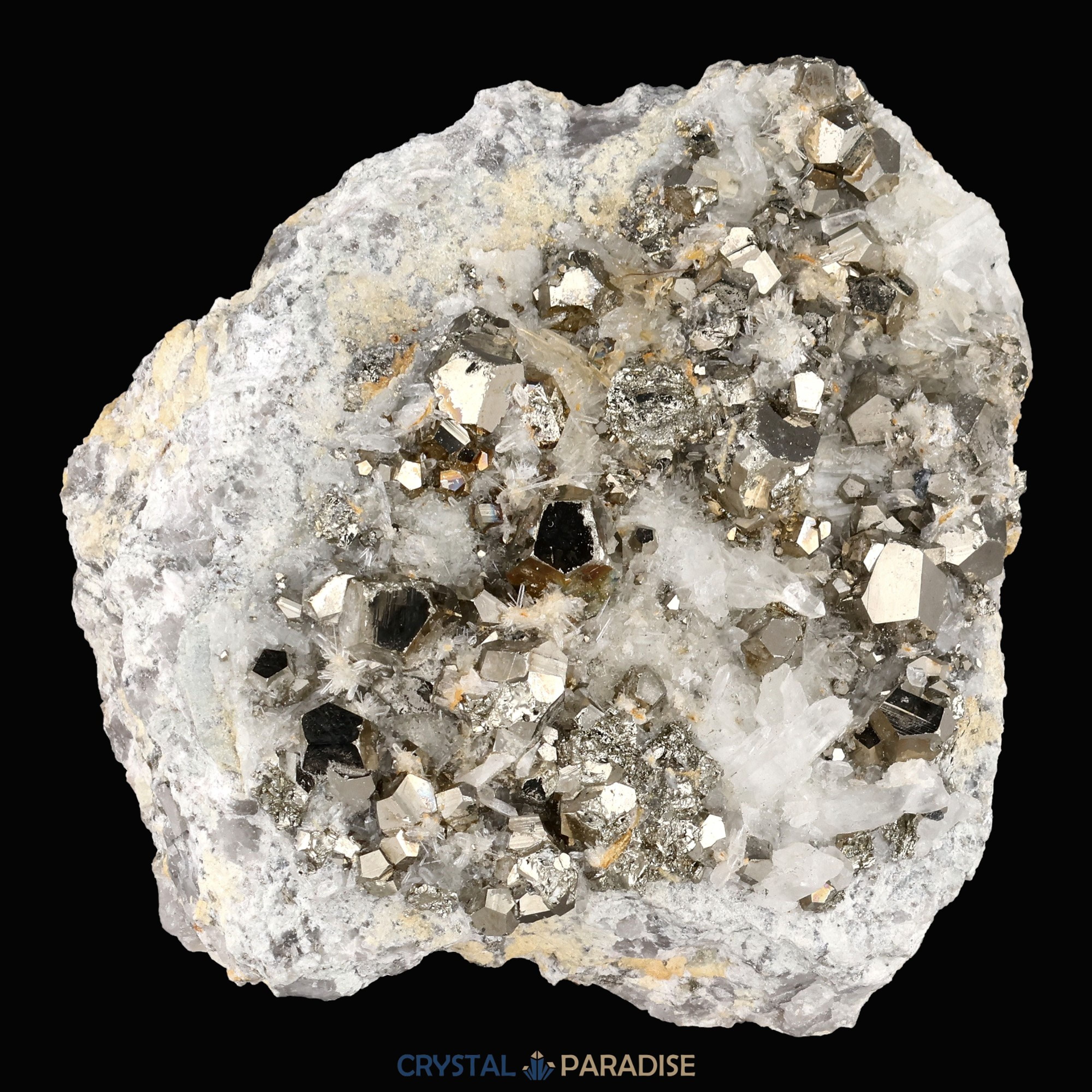 Pyrit an Bergkristall aus Indonesien (365g) - crystal paradise