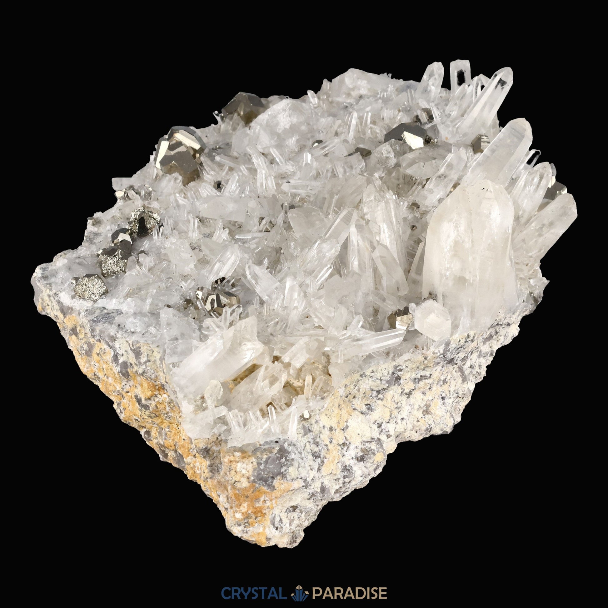 Pyrit an Bergkristall aus Indonesien (2084g) - Grossstufe - Schöne grosse Kristallspitzen und Cubes - crystal paradise