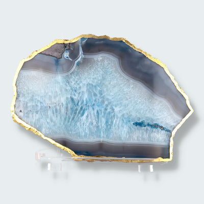 Achatscheibe blau-weiss mit Goldrand - ca. 25