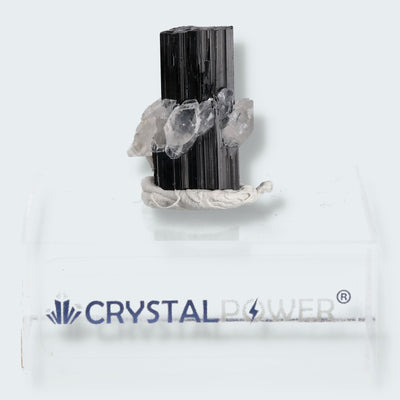 Schwarzer Schörl Turmalin an Himalaya Bergkristall (8g)