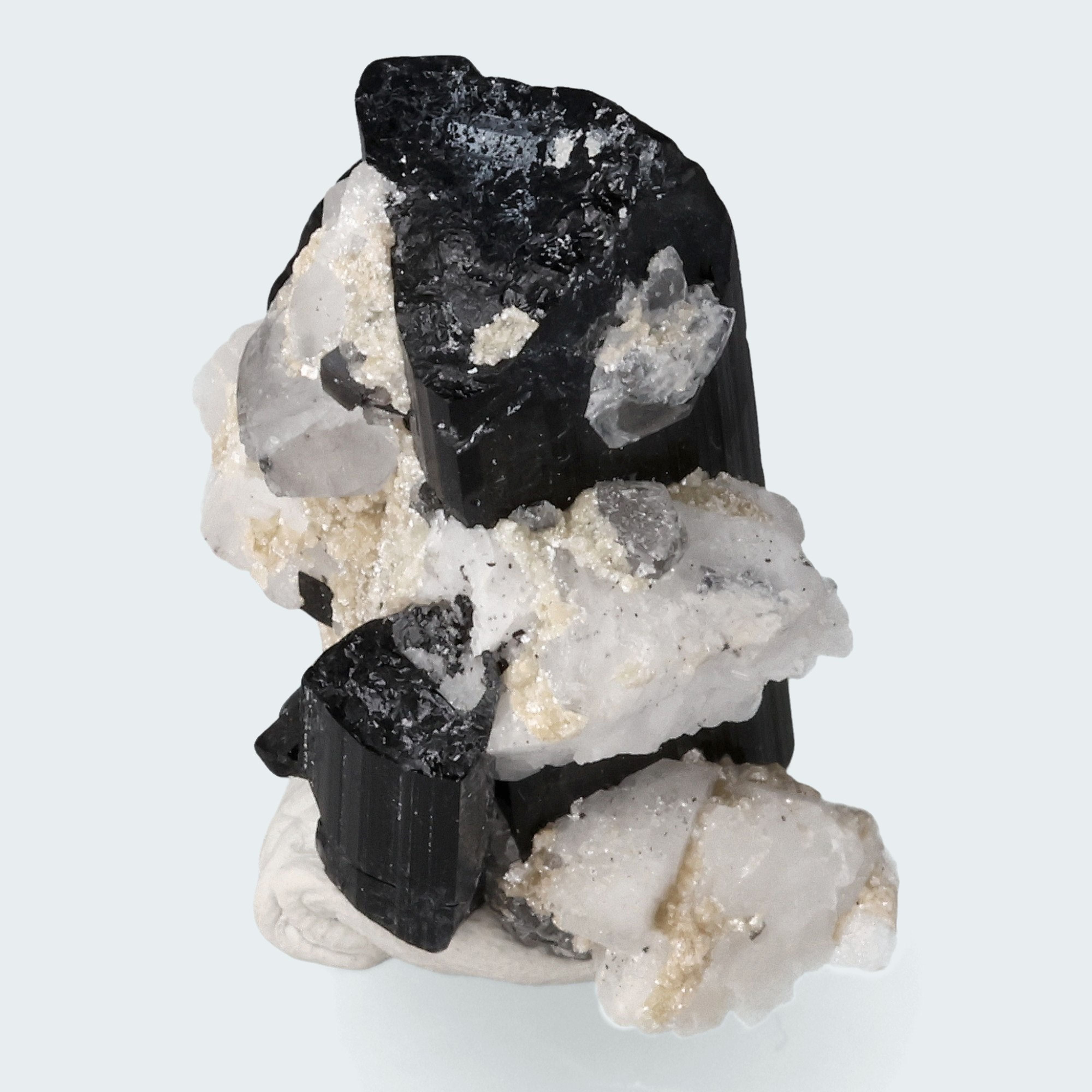 Schwarzer Schörl Turmalin an Himalaya Bergkristall (17g)