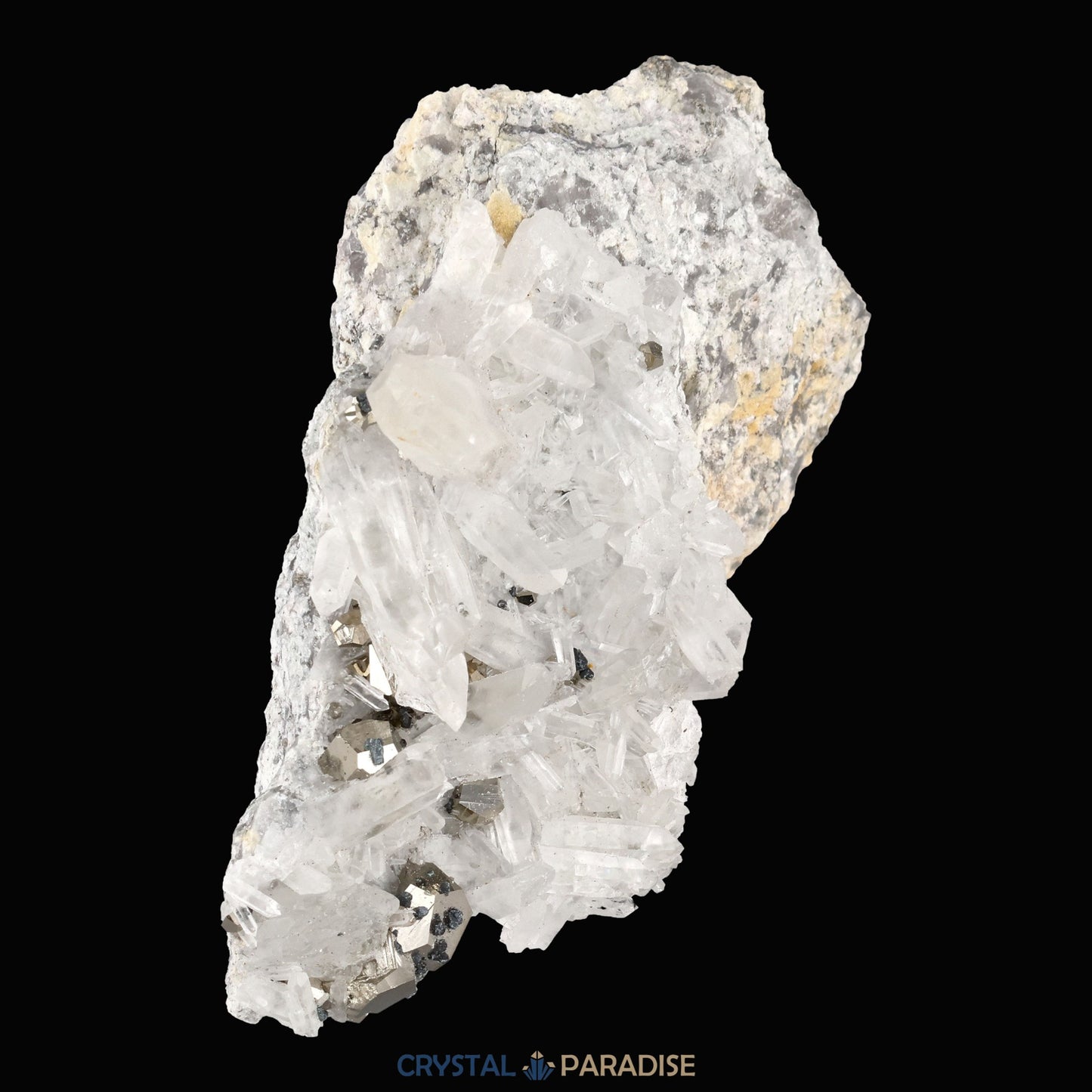 Pyrit an Bergkristall aus Indonesien (248g) - crystal paradise