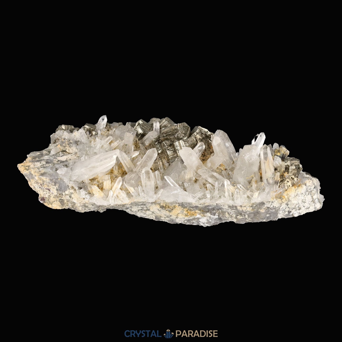 Pyrit an Bergkristall aus Indonesien (372g) - Handstufe - Schöne große Kristalle - crystal paradise