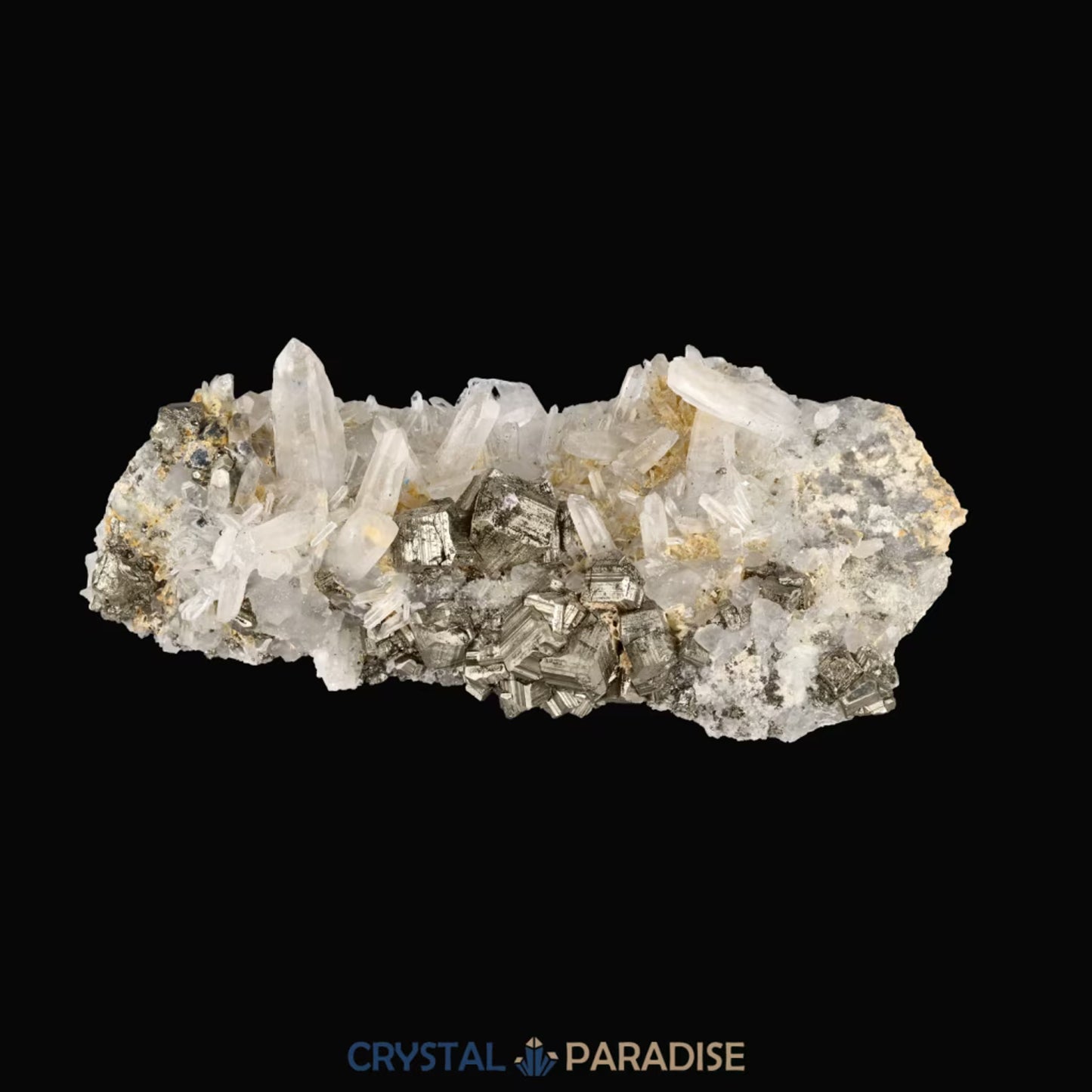 Pyrit an Bergkristall aus Indonesien (372g) - Handstufe - Schöne große Kristalle - crystal paradise