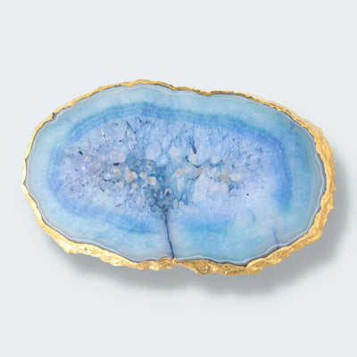 Achatscheibe blau-weiss mit Goldrand und Druzy - ca. 32 cm Durchmesser (1514g)