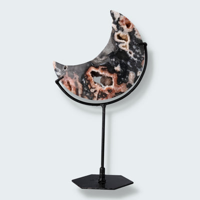 Mond auf schwarzem Standfuss aus Druzy Sphalerite