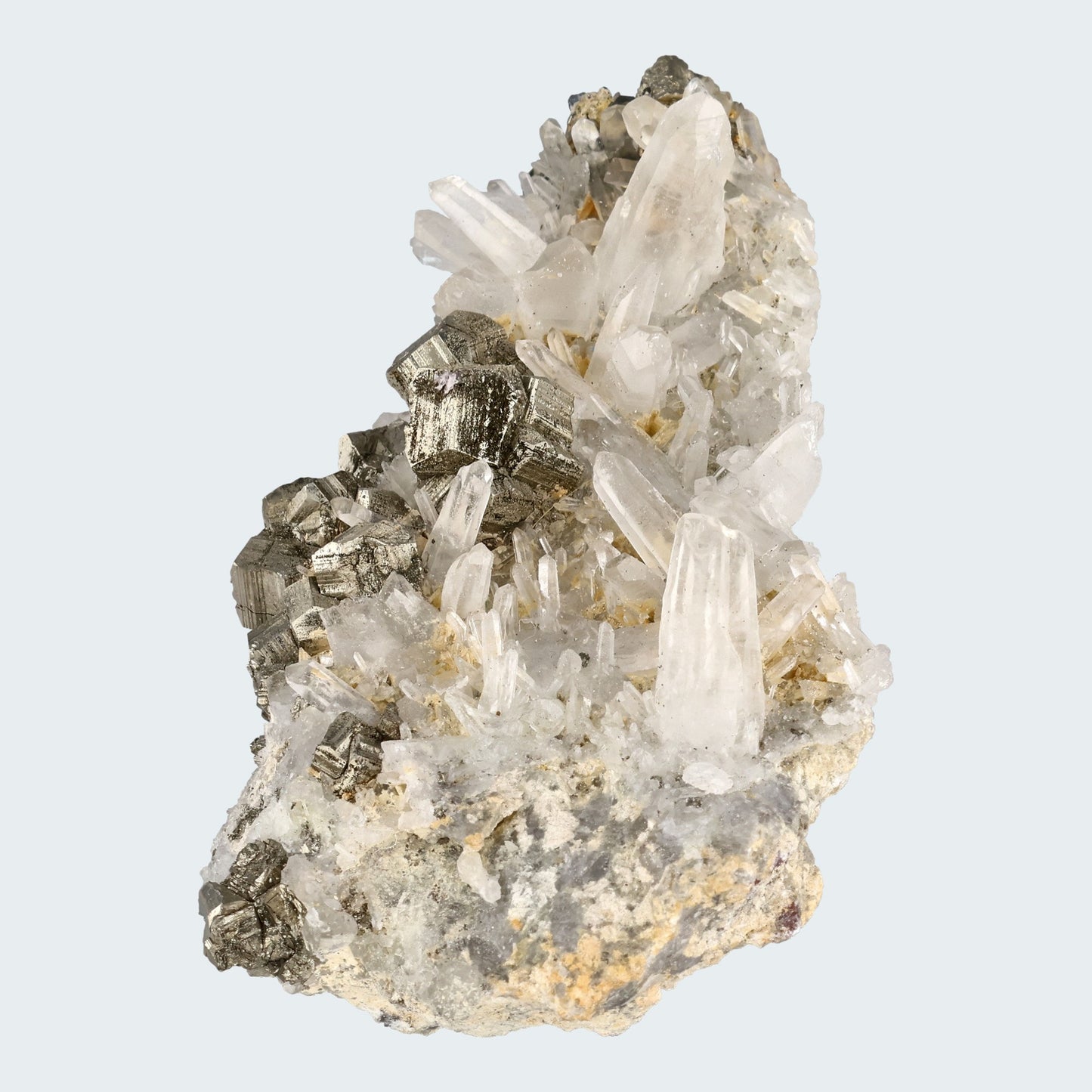 Pyrit an Bergkristall aus Indonesien (372g) - Handstufe - Schöne große Kristalle - crystal paradise