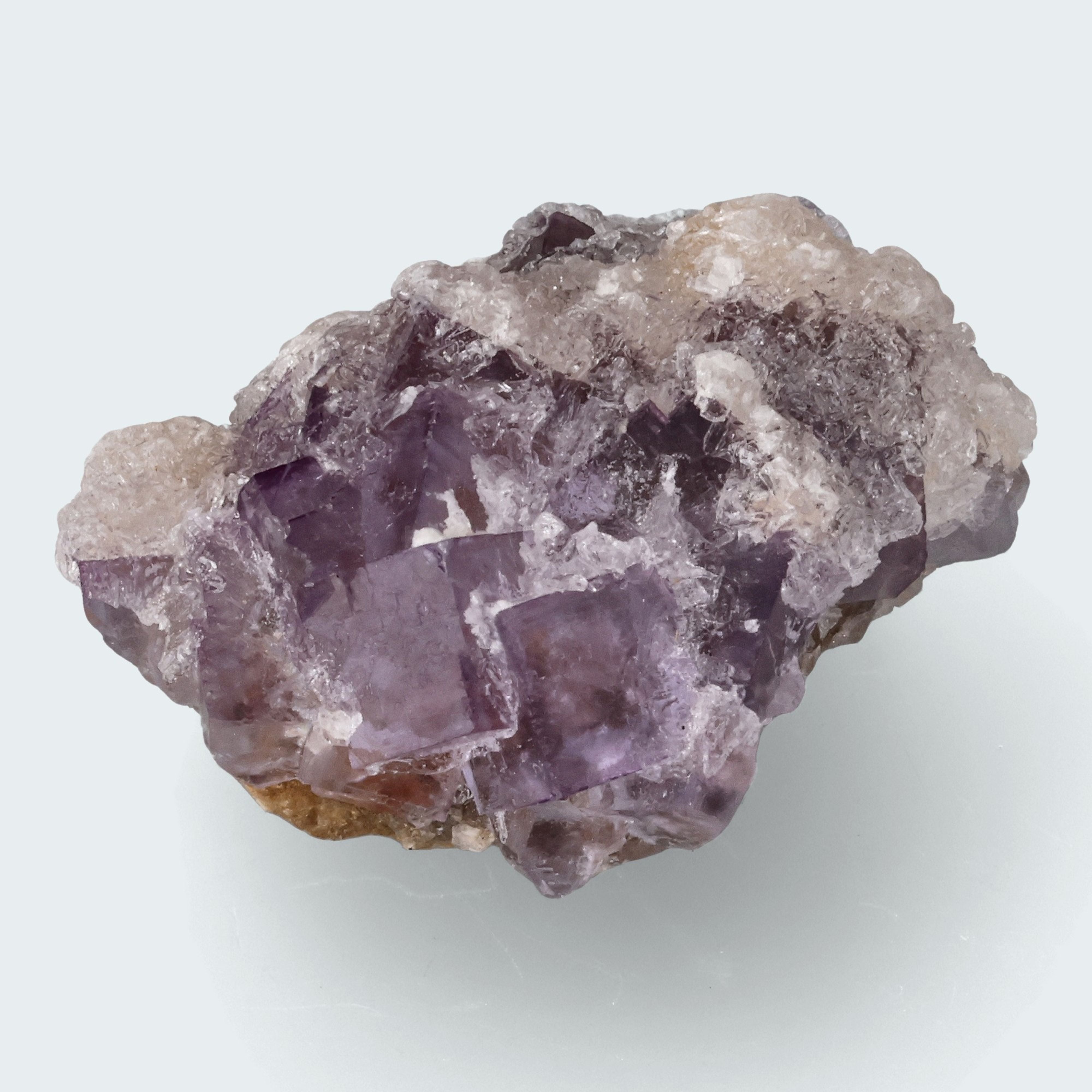 Violetter Fluorit aus Mexiko mit weissem und gelben Quarz Anlagerungen (42g) – Ansicht 2