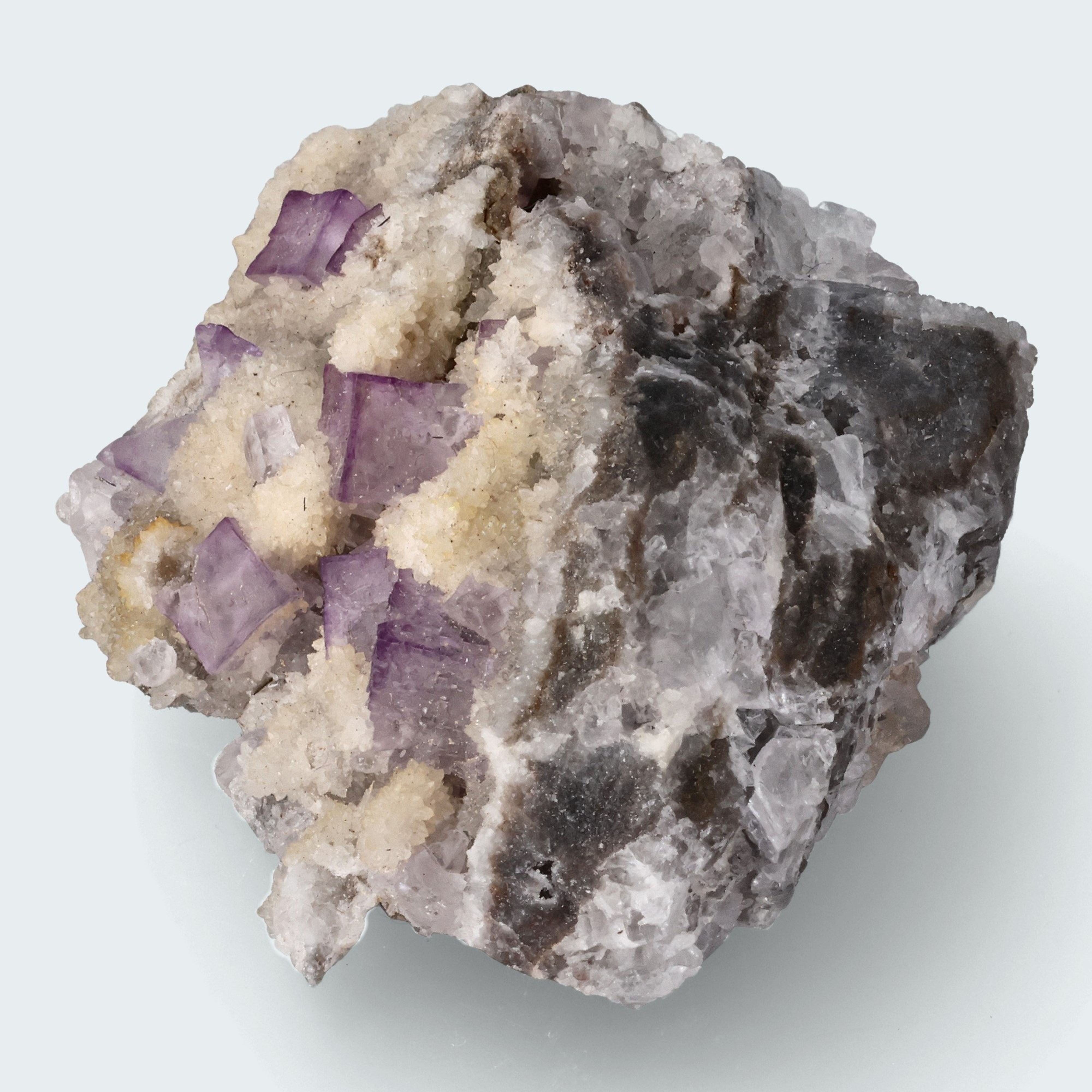 Violetter Fluorit aus Mexiko mit weissem und gelben Quarz Anlagerungen (70g) – Ansicht 3