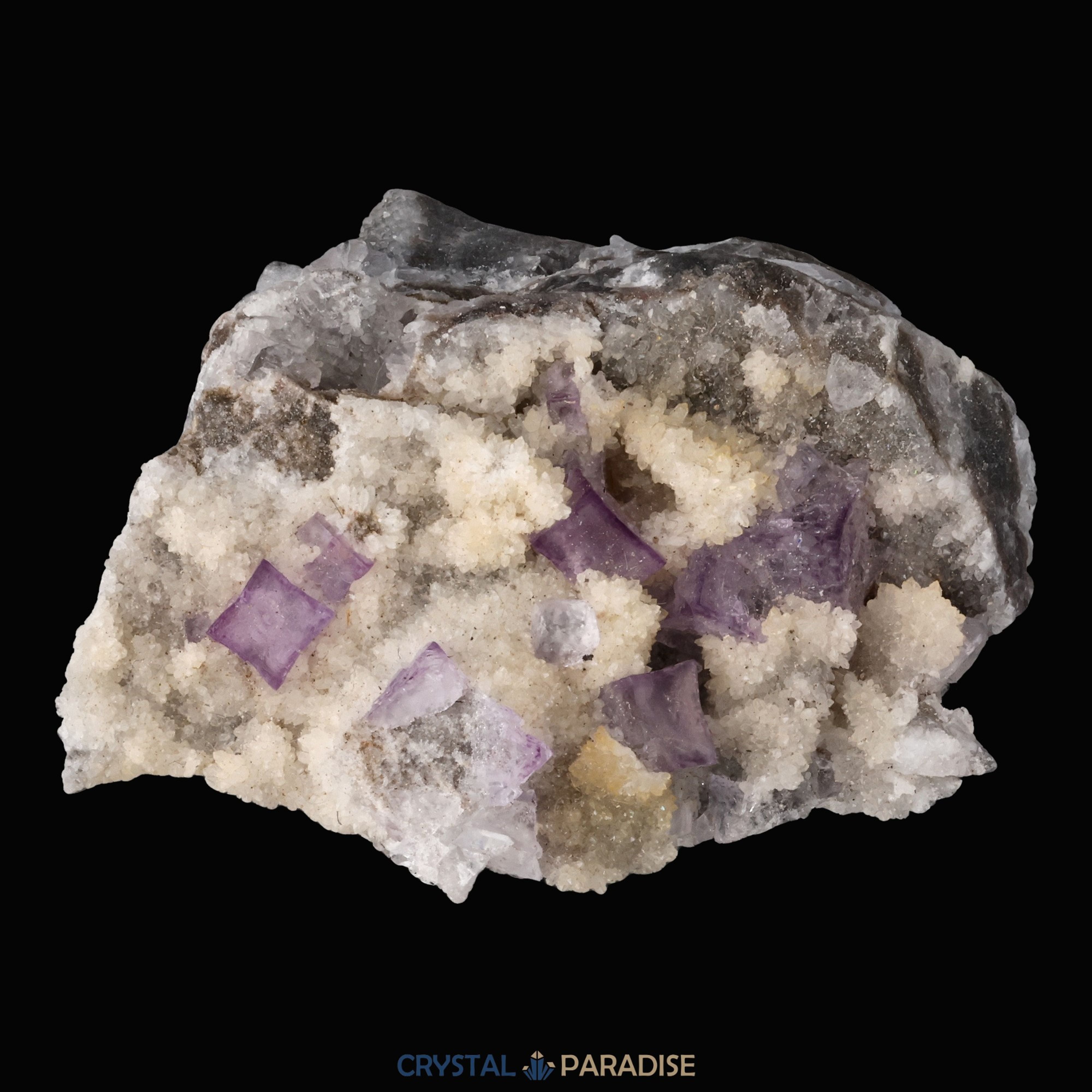 Violetter Fluorit aus Mexiko mit weissem und gelben Quarz Anlagerungen (70g) – Ansicht 4