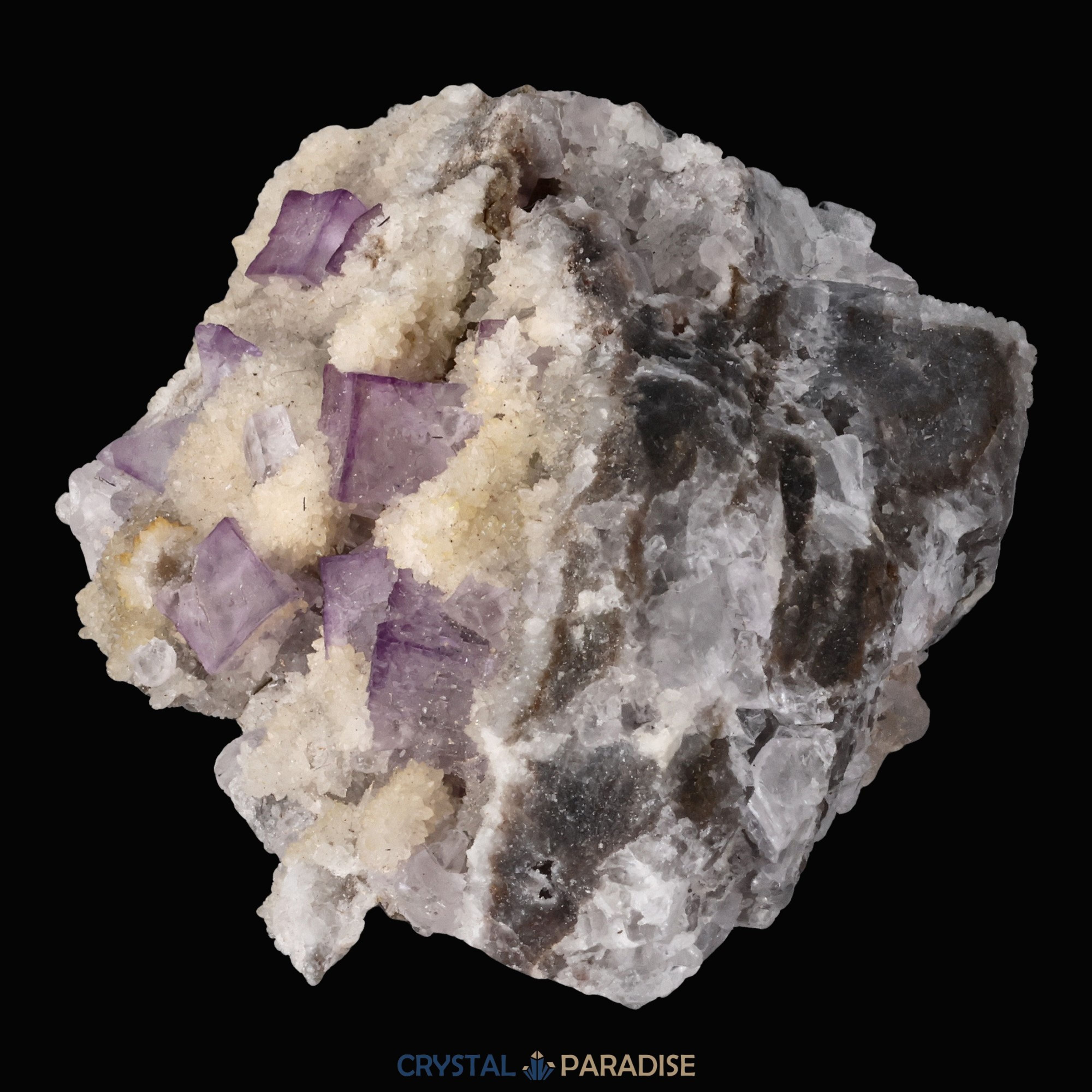 Violetter Fluorit aus Mexiko mit weissem und gelben Quarz Anlagerungen (70g) – Ansicht 6