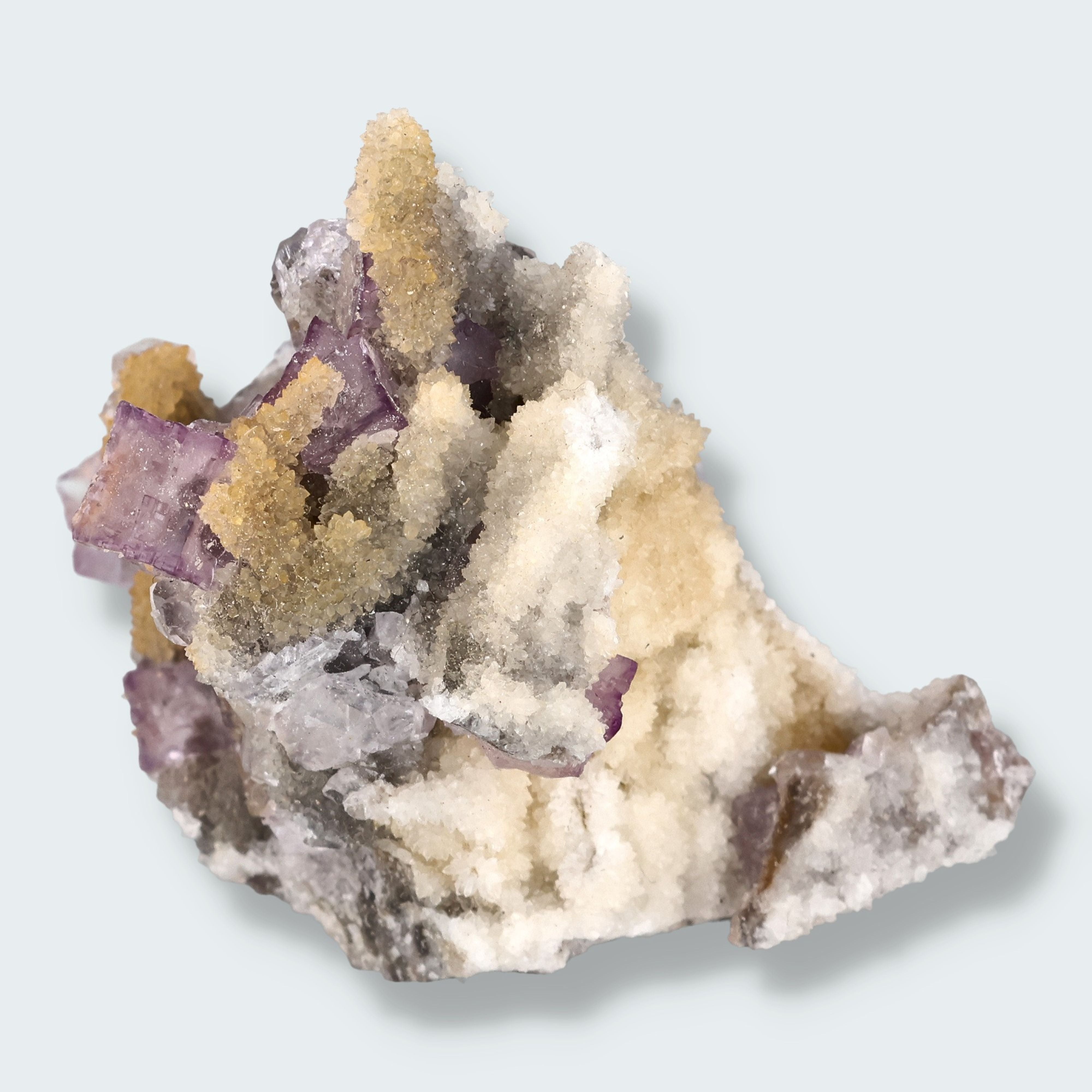 Violetter Fluorit aus Mexiko mit weissen und gelben Quarz Anlagerungen (80g) – Ansicht 2