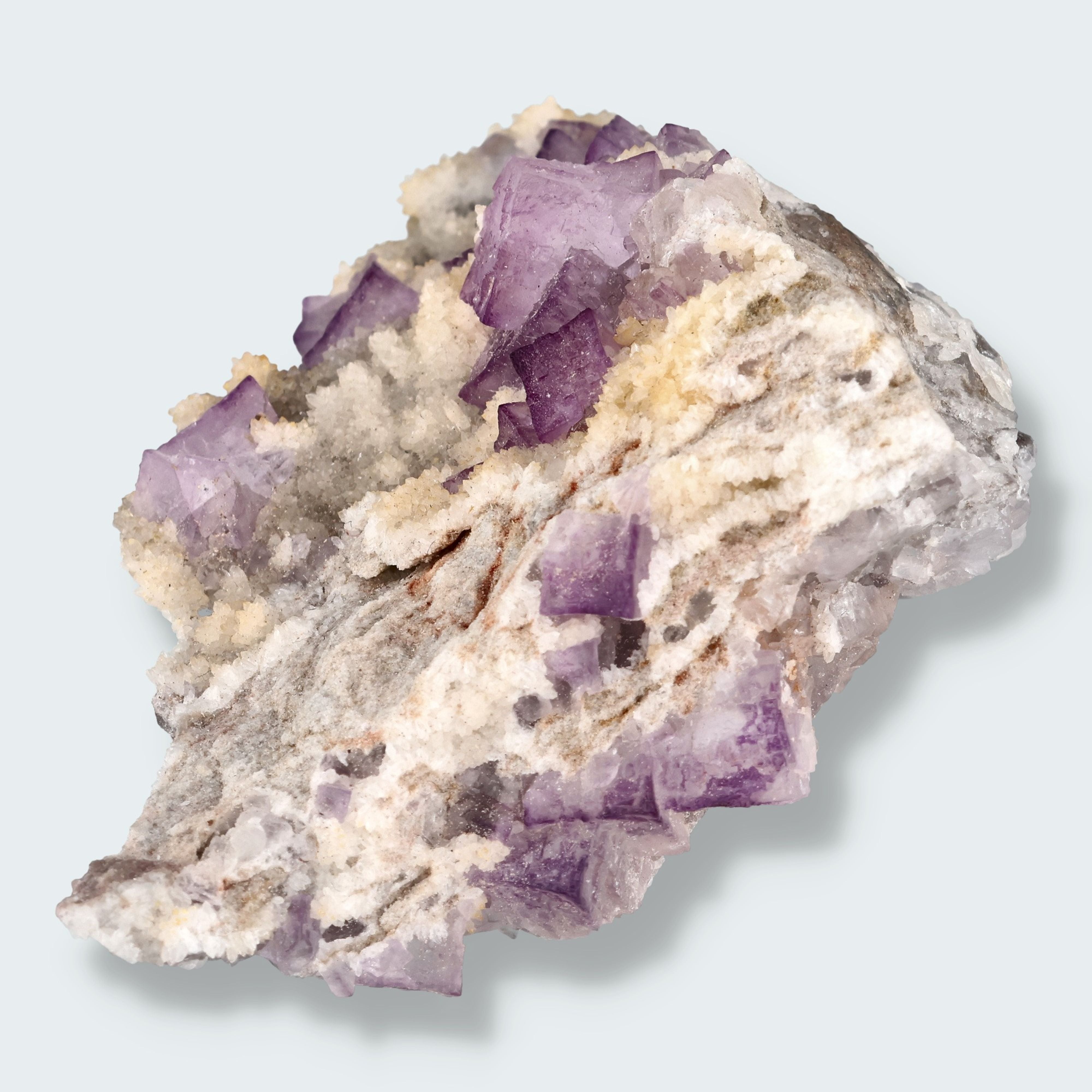 Violetter Fluorit aus Mexiko mit weissen und gelben Quarz Anlagerungen (101g) – Ansicht 2