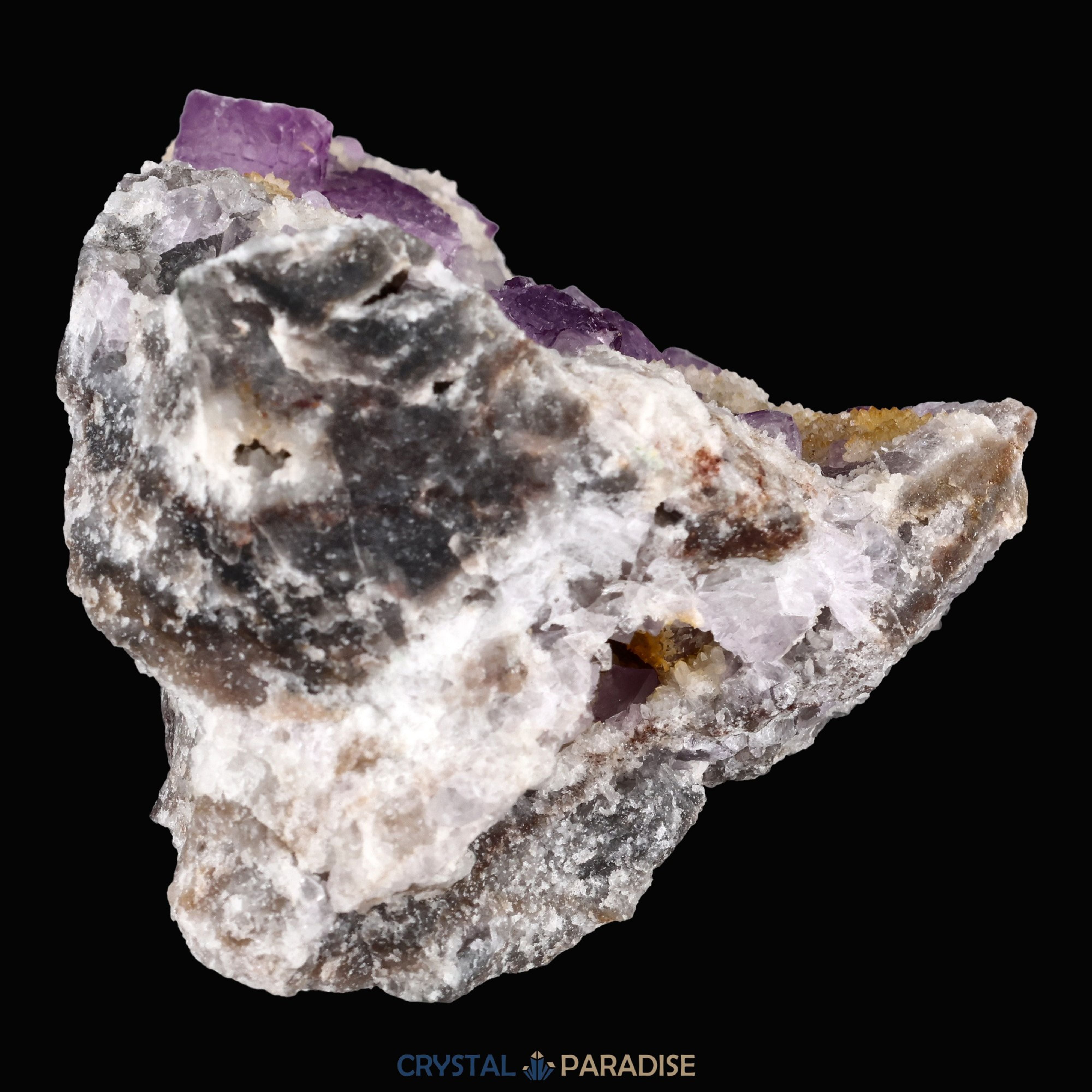 Violetter Fluorit aus Mexiko mit weissen und gelben Quarz Anlagerungen (121g) – Ansicht 8