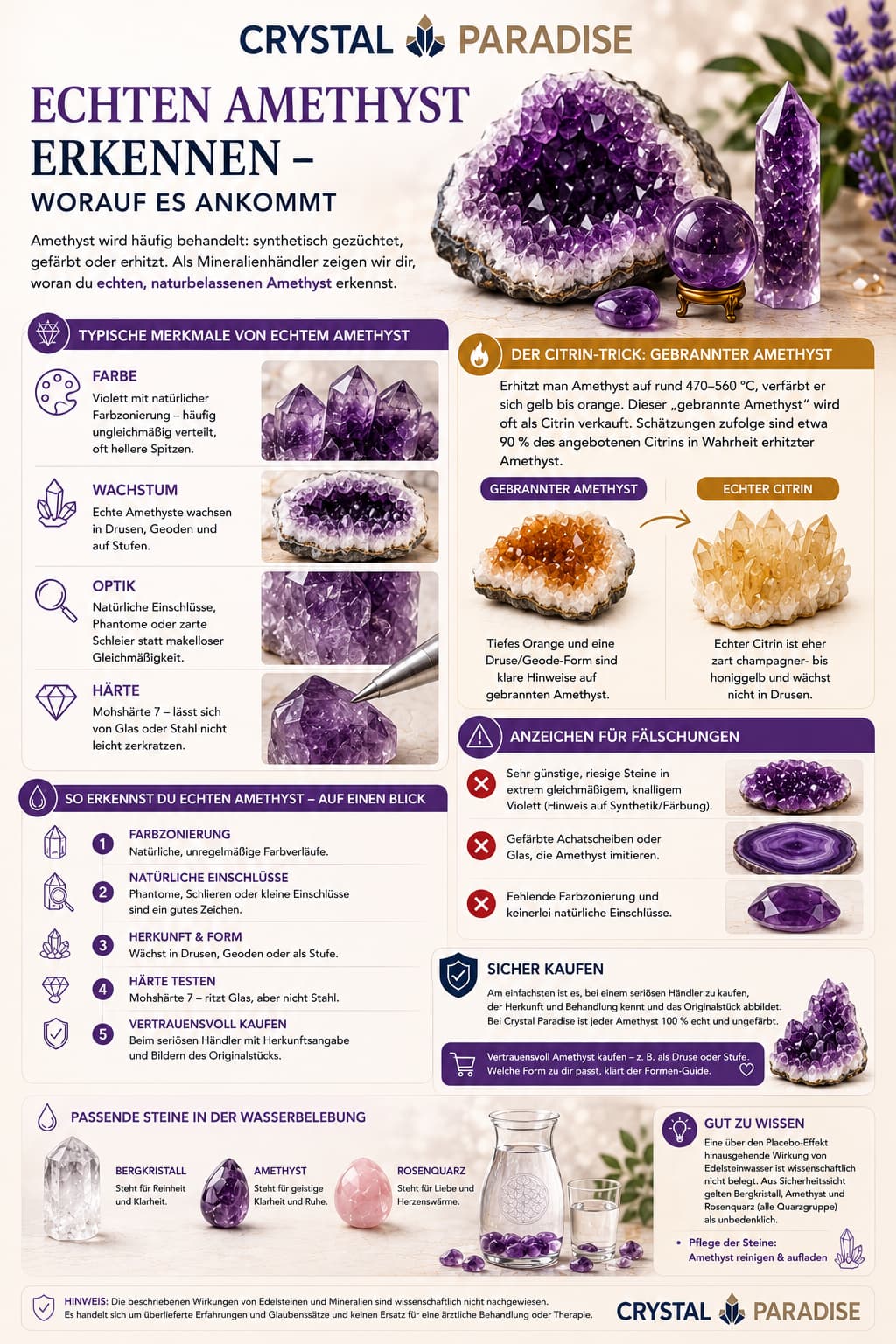 Echter und gefälschter Amethyst im Vergleich – Amethyst Fälschung erkennen