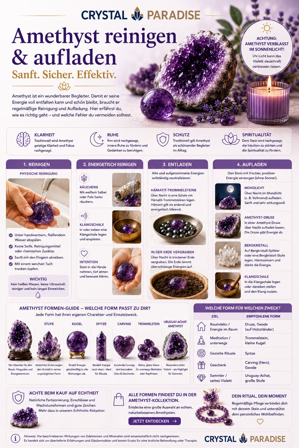 Amethyst reinigen & aufladen