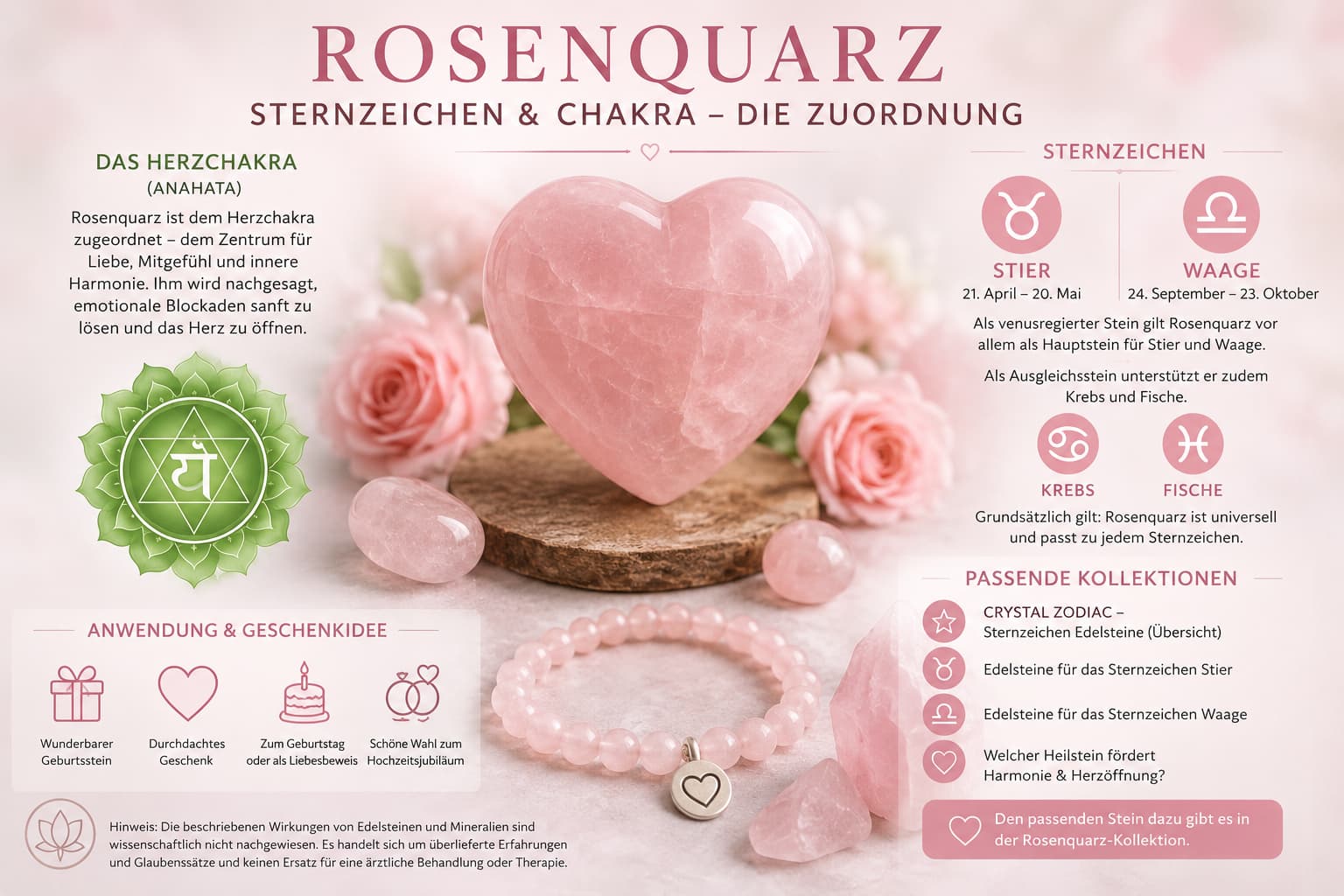 Rosenquarz: Sternzeichen & Chakra-Zuordnung