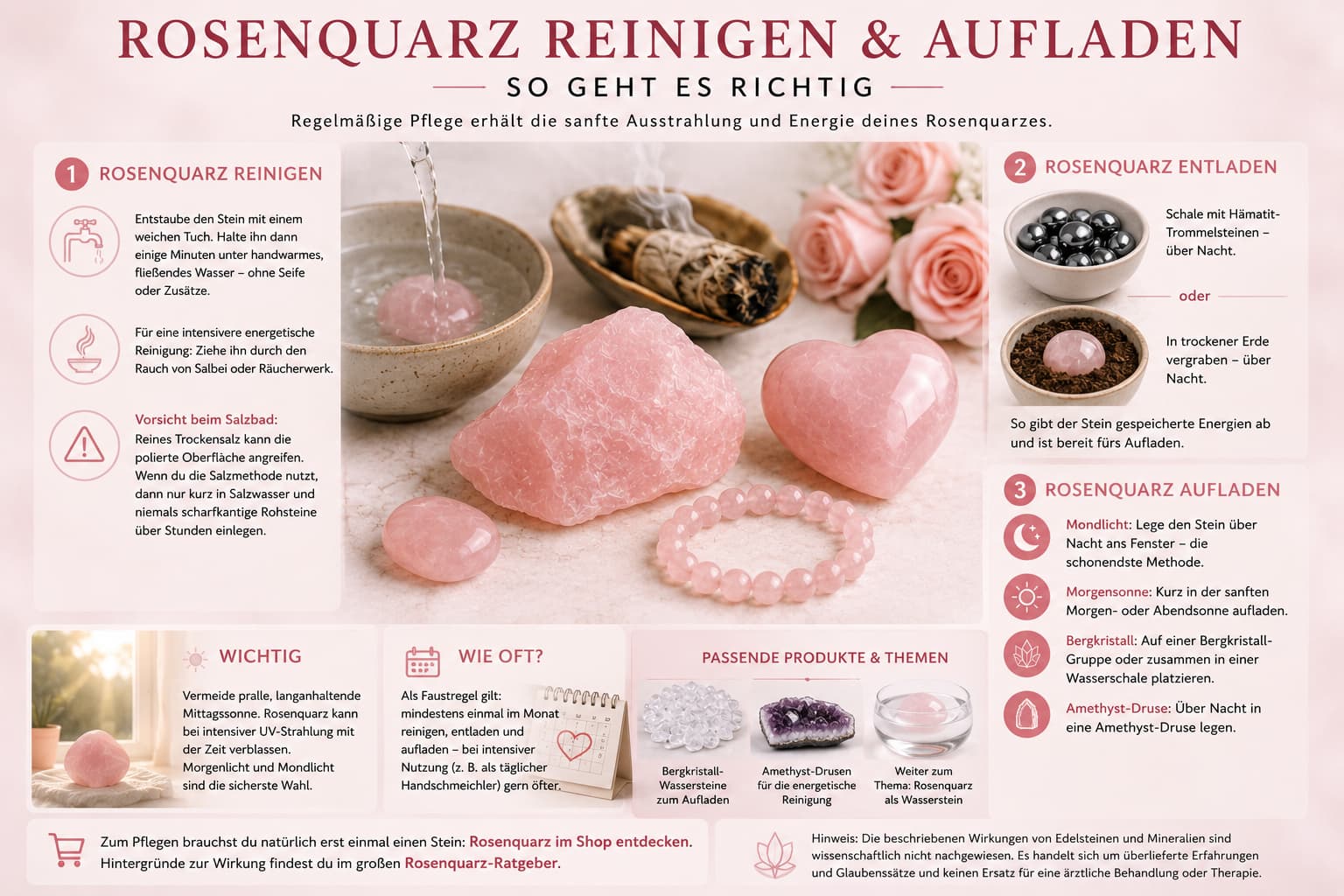 Rosenquarz reinigen & aufladen – die Anleitung