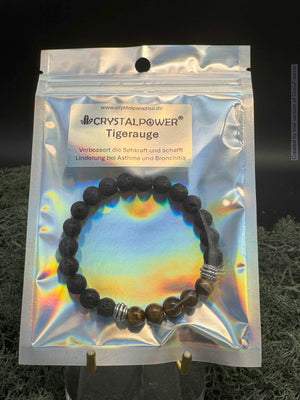 Bracelet en perles d'œil de tigre de 8 mm avec lave et breloque