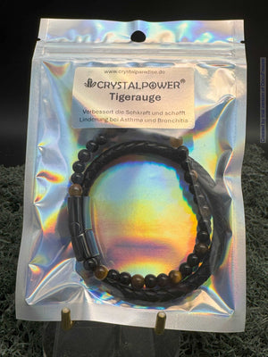 Bracelet en perles d'œil de tigre de 6 mm avec cuir