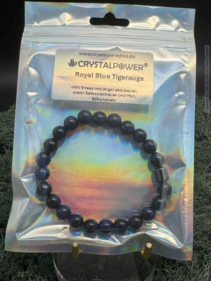 Bracelet en perles d'œil de tigre bleu roi 8 mm avec breloque