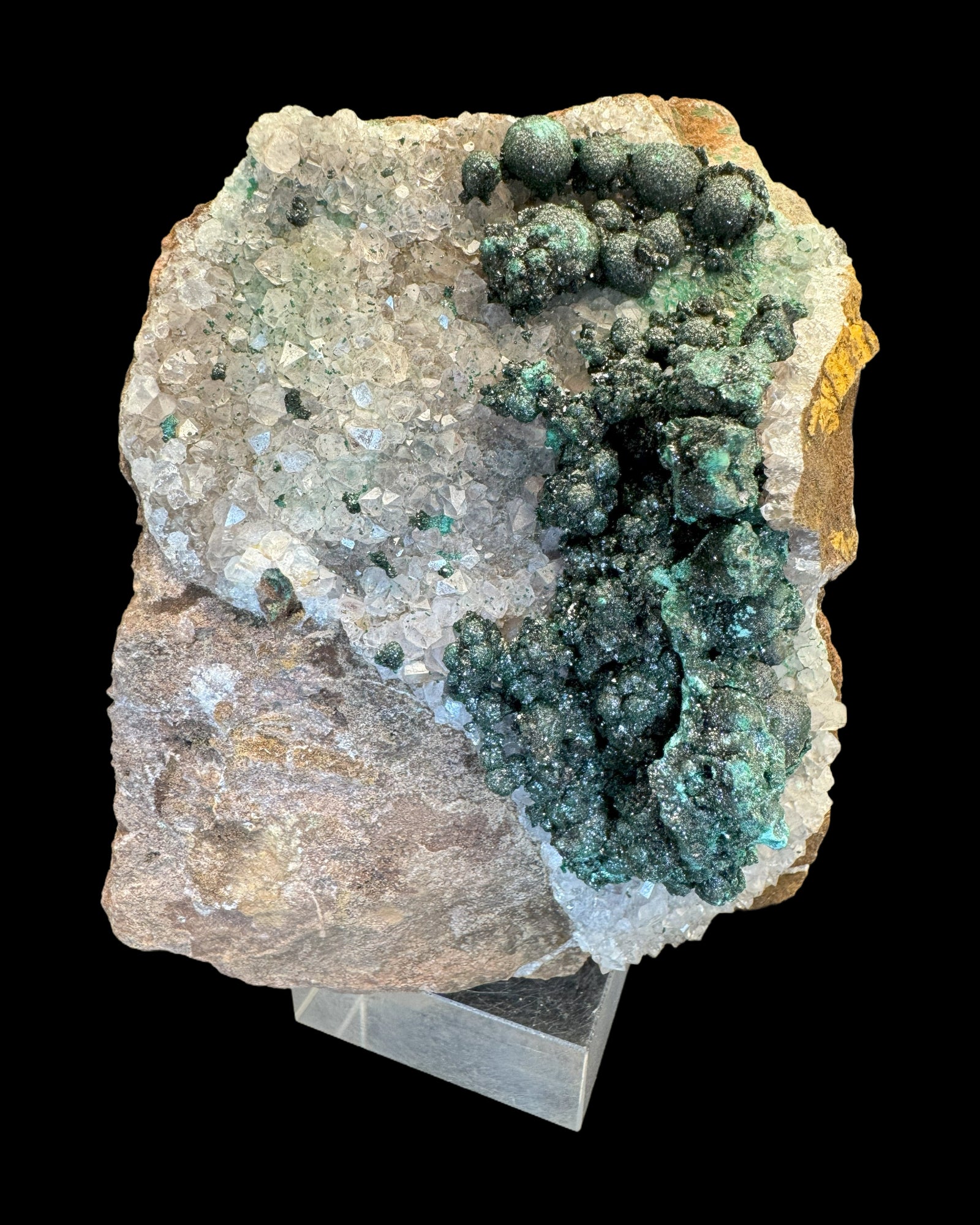 seltener kugeliger Malachit in Kongo Quarz 837g mit Dolomit Matrix aus Kambove