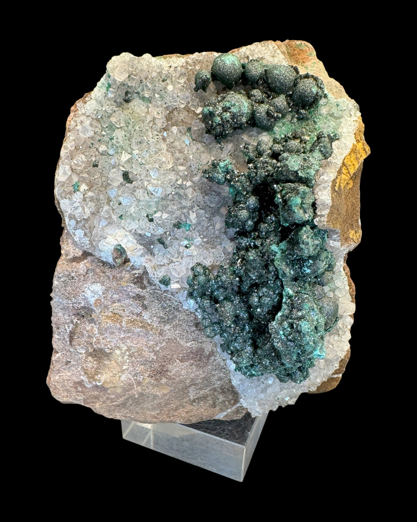 seltener kugeliger Malachit in Kongo Quarz 837g mit Dolomit Matrix aus Kambove