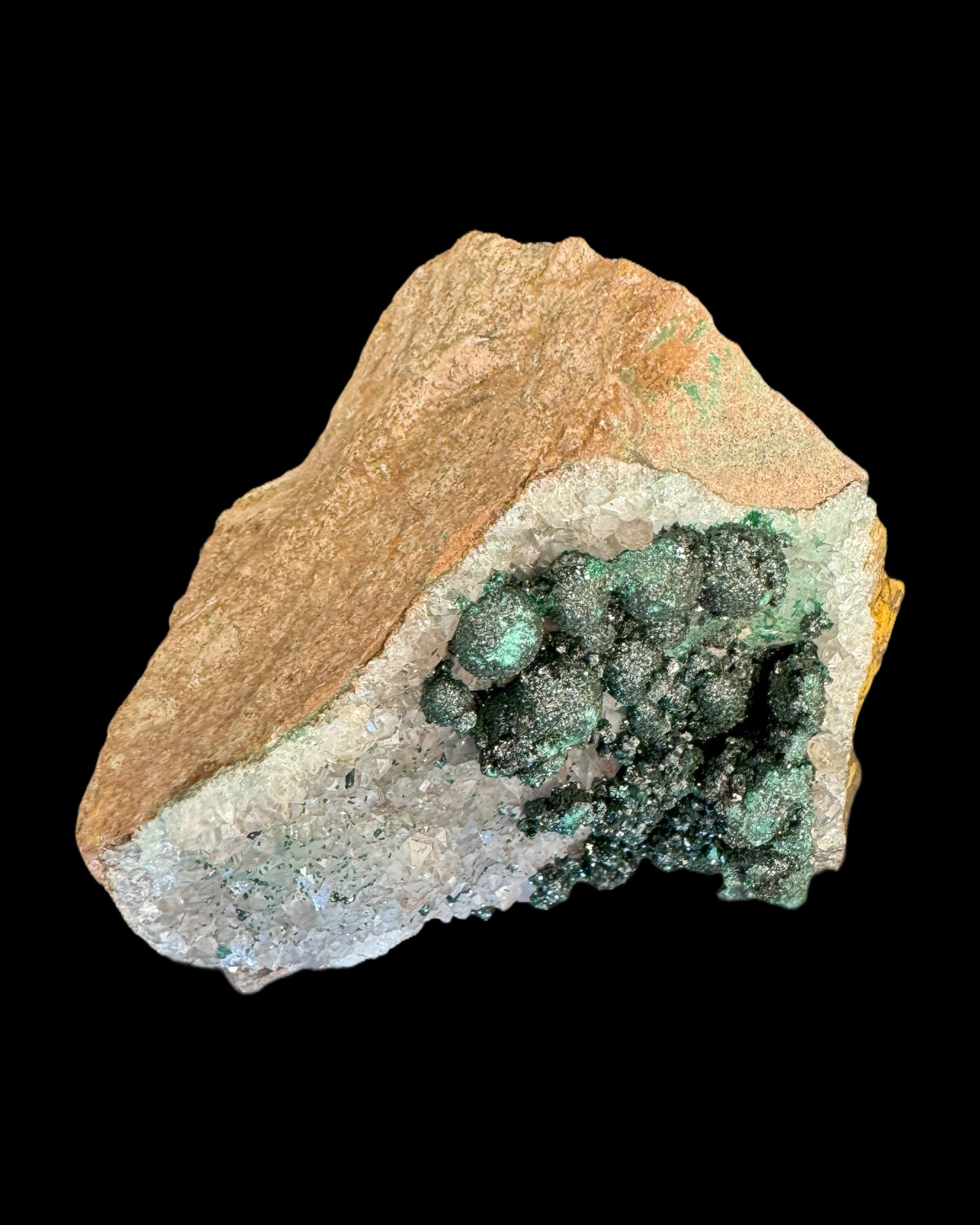seltener kugeliger Malachit in Kongo Quarz 837g mit Dolomit Matrix aus Kambove