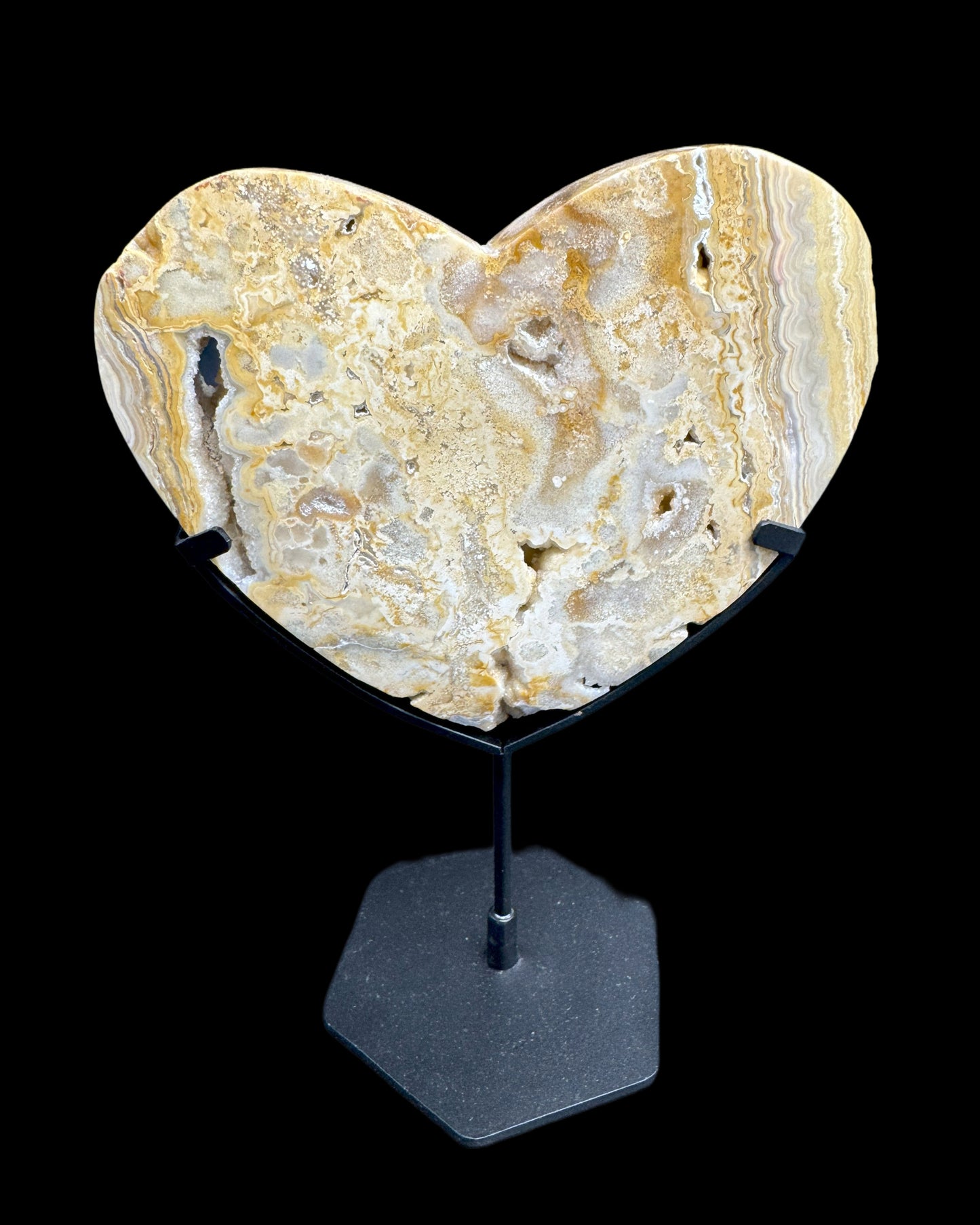 Decoration: Heart on a black base made of Crazy Laze Agate