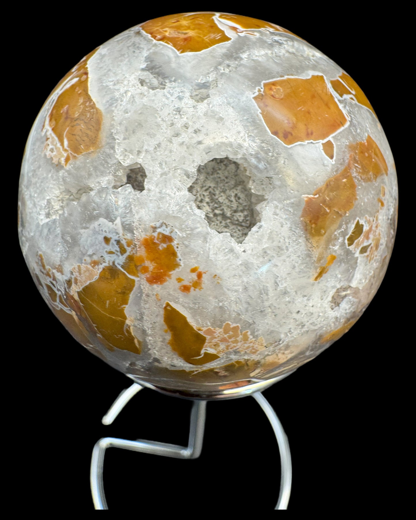 Decoration: Moon on black base made of polished Crazy Laze Agate