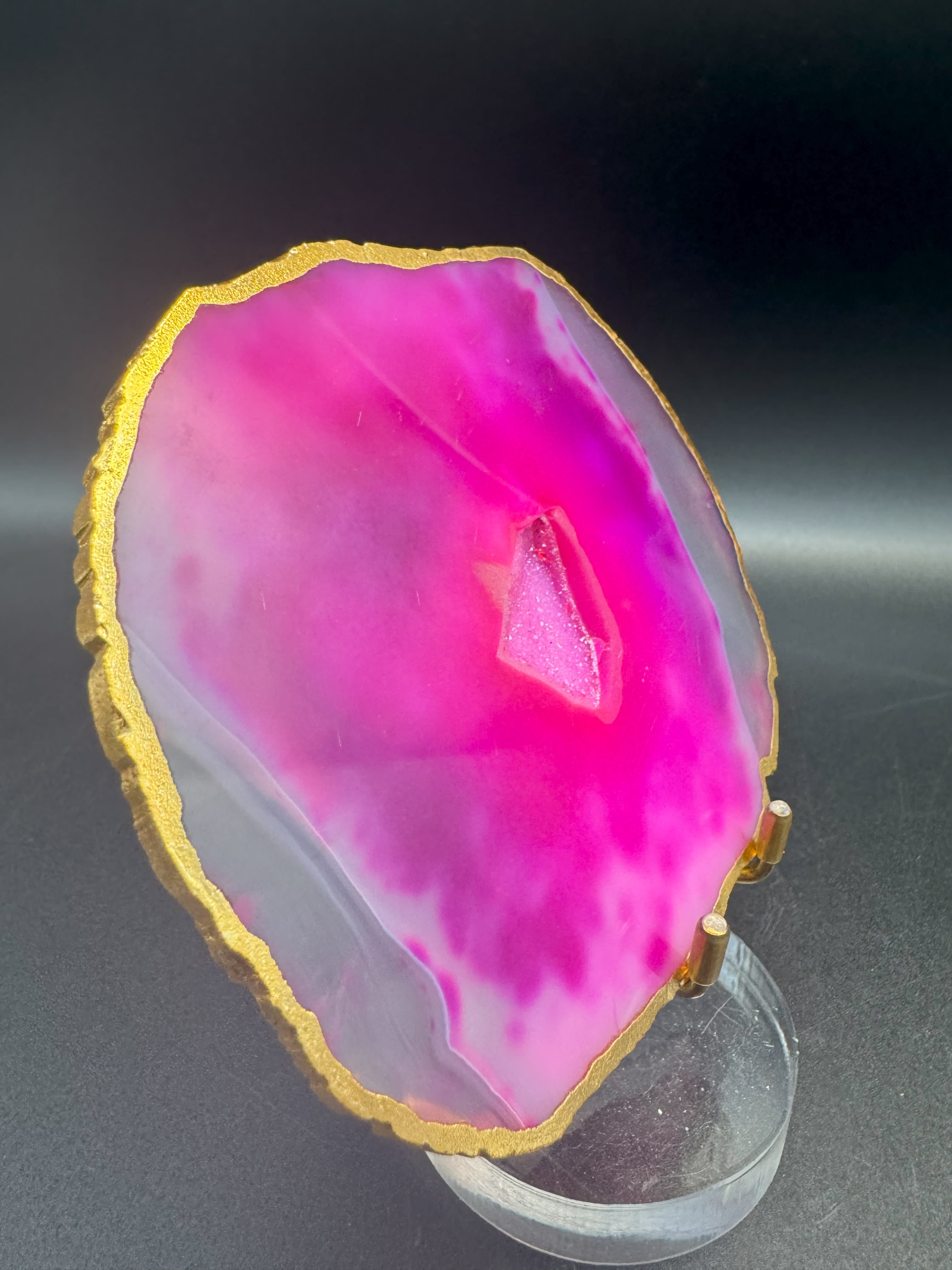 Achatscheibe rosa-weiss mit Goldrand - ca. 10 cm - crystal paradise