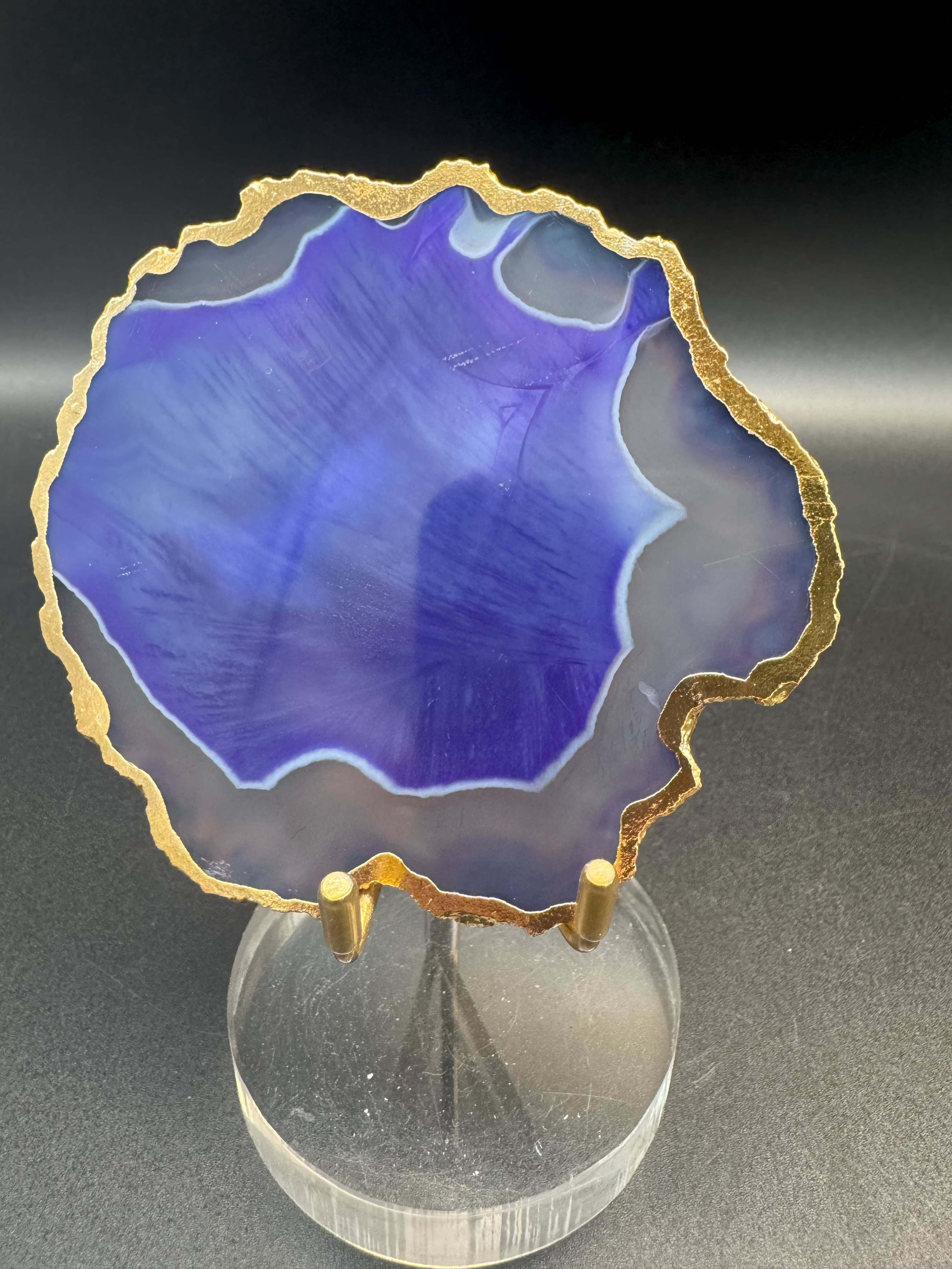 Achatscheibe violett-weiss mit Goldrand - ca. 10 cm - crystal paradise