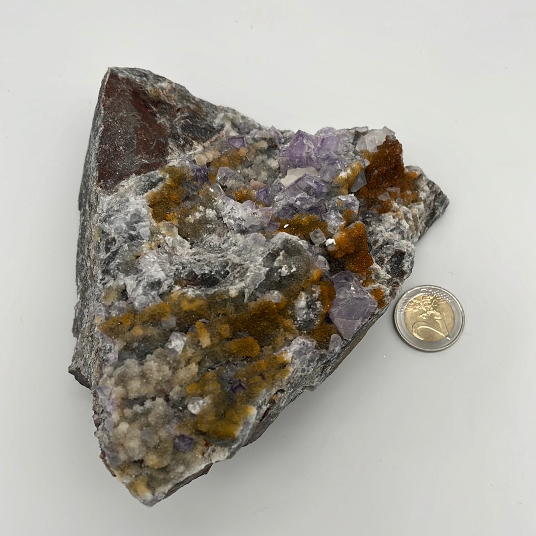 Violetter Fluorit aus Mexiko mit gelben Quarz Anlagerungen (1243g) - Grossstufe - crystal paradise