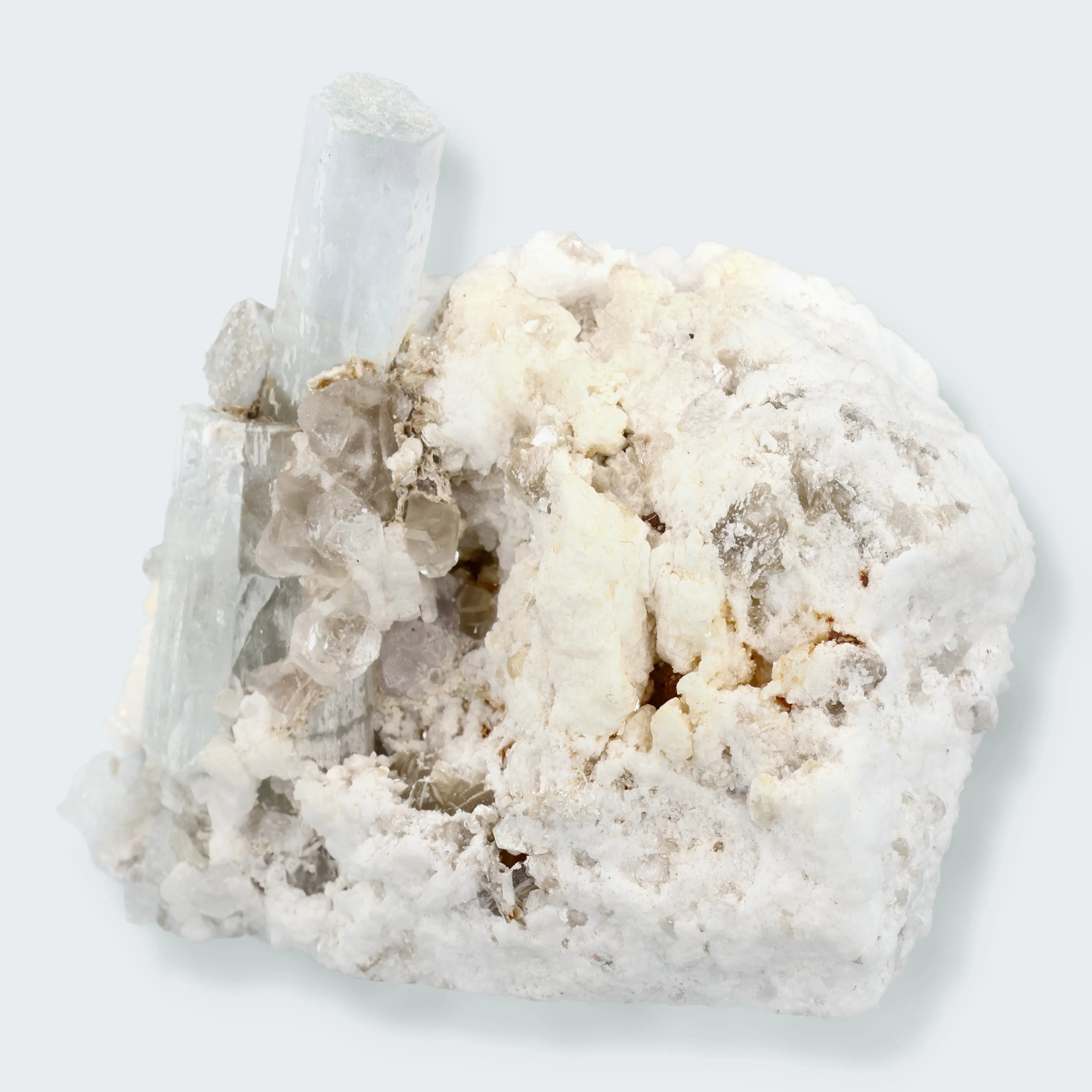 Aquamarin Handstufe auf Feldspat aus Pakistan (101g)