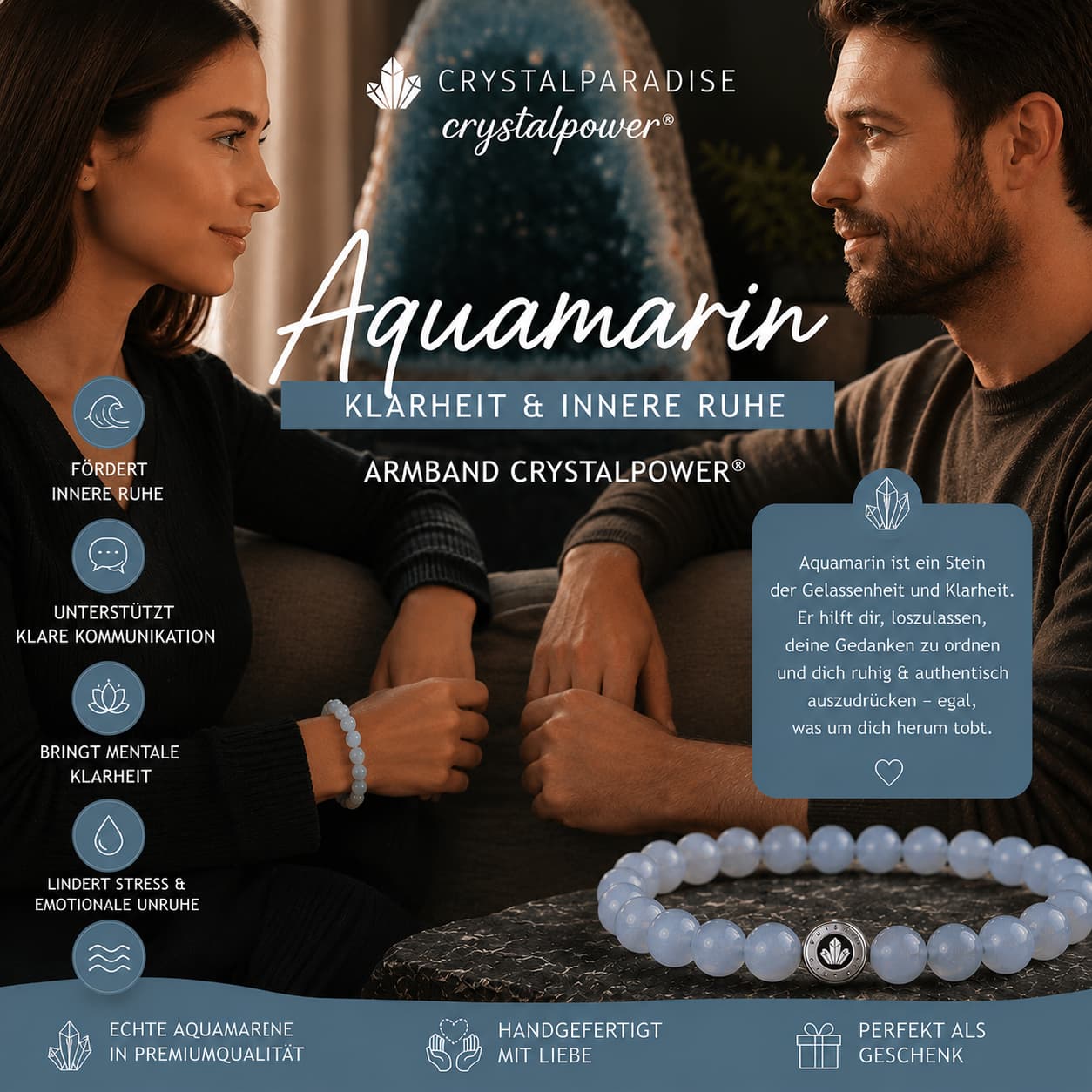 Aquamarin – Klarheit & Innere Ruhe - Armband crystalpower® - crystal paradise