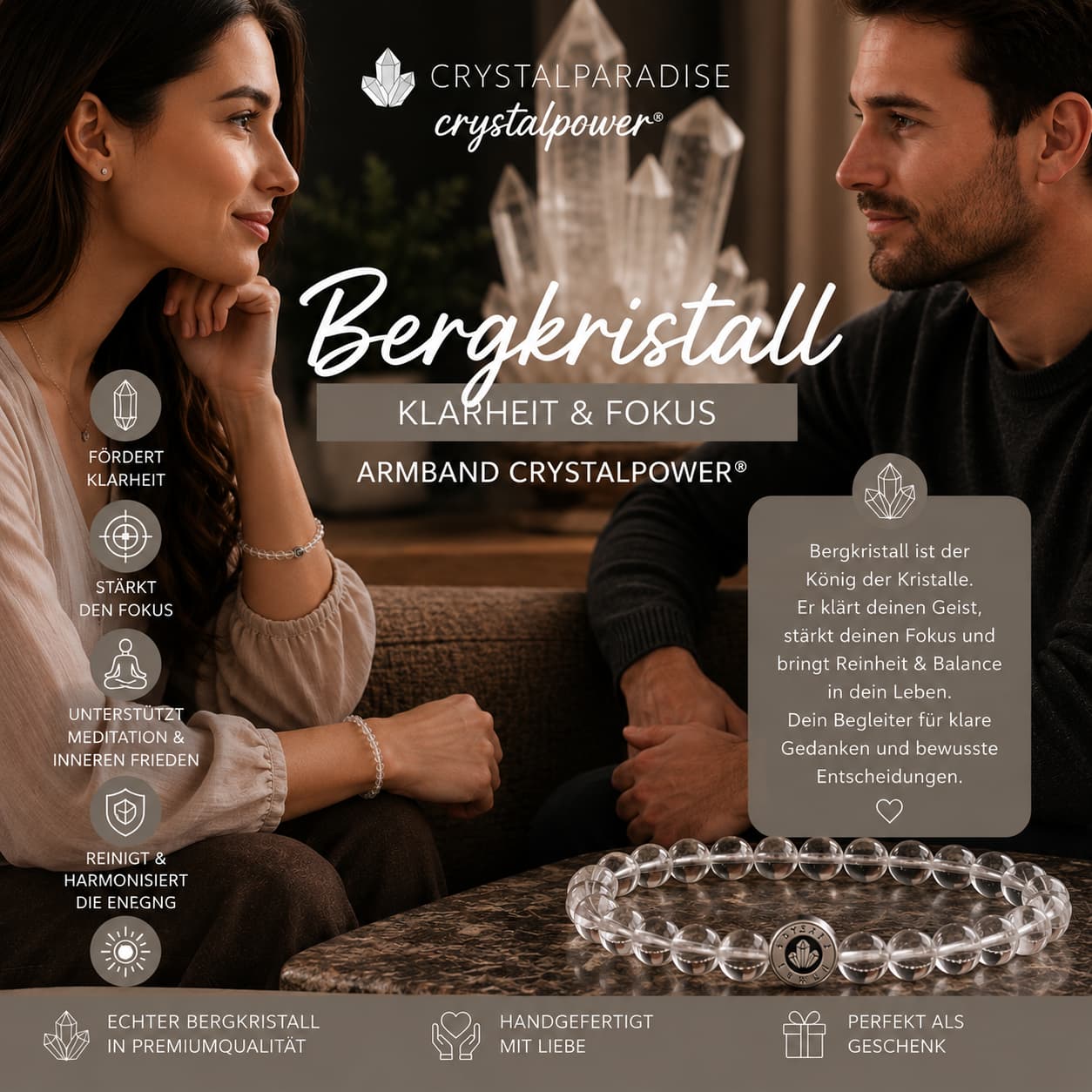 Bergkristall – Klarheit & Fokus - Armband crystalpower® - crystal paradise