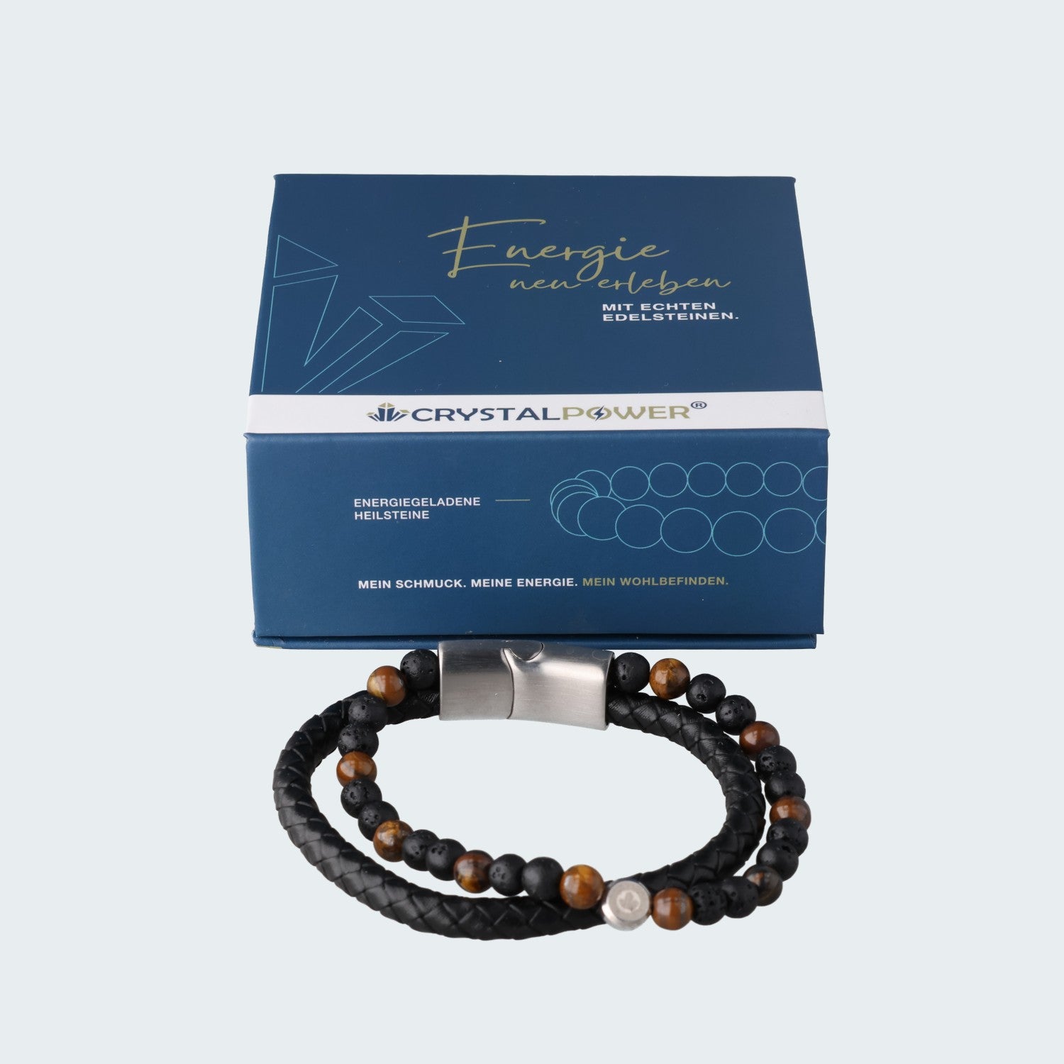 Tigerauge & Lava mit Leder – Power & Stil - Armband crystalpower® - crystal paradise