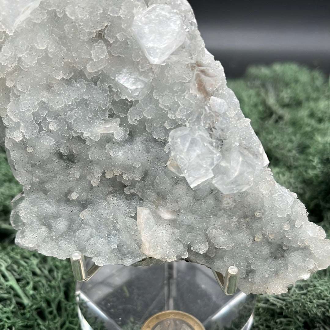 Apophyllit Grosssstufe aus Indien (217g) - Kristalle auf beiden Seiten - grosse transparente vs Sugar Crystals auf der anderen