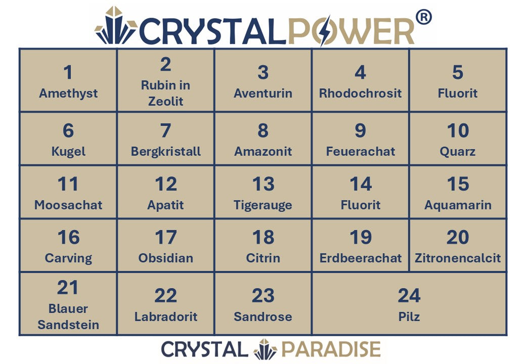 Adventskalender Crystal Mix  - 24 Steine - einer für jedes Türchen - crystal paradise