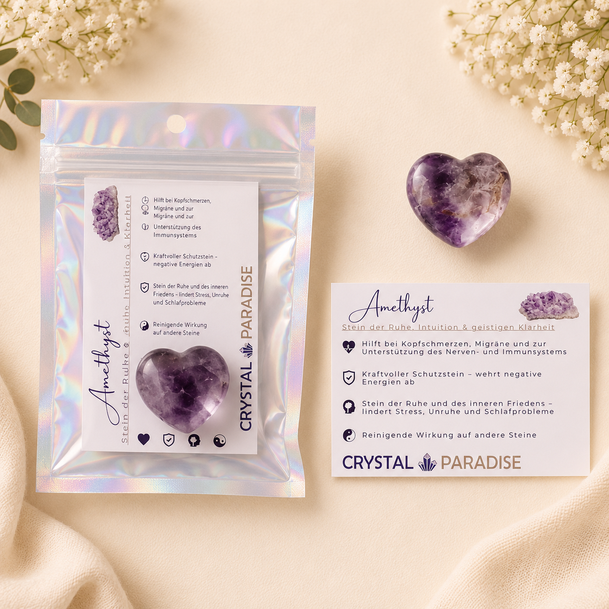 Gastgeschenk Hochzeit | Edelstein-Herz mit Karte & Säckchen