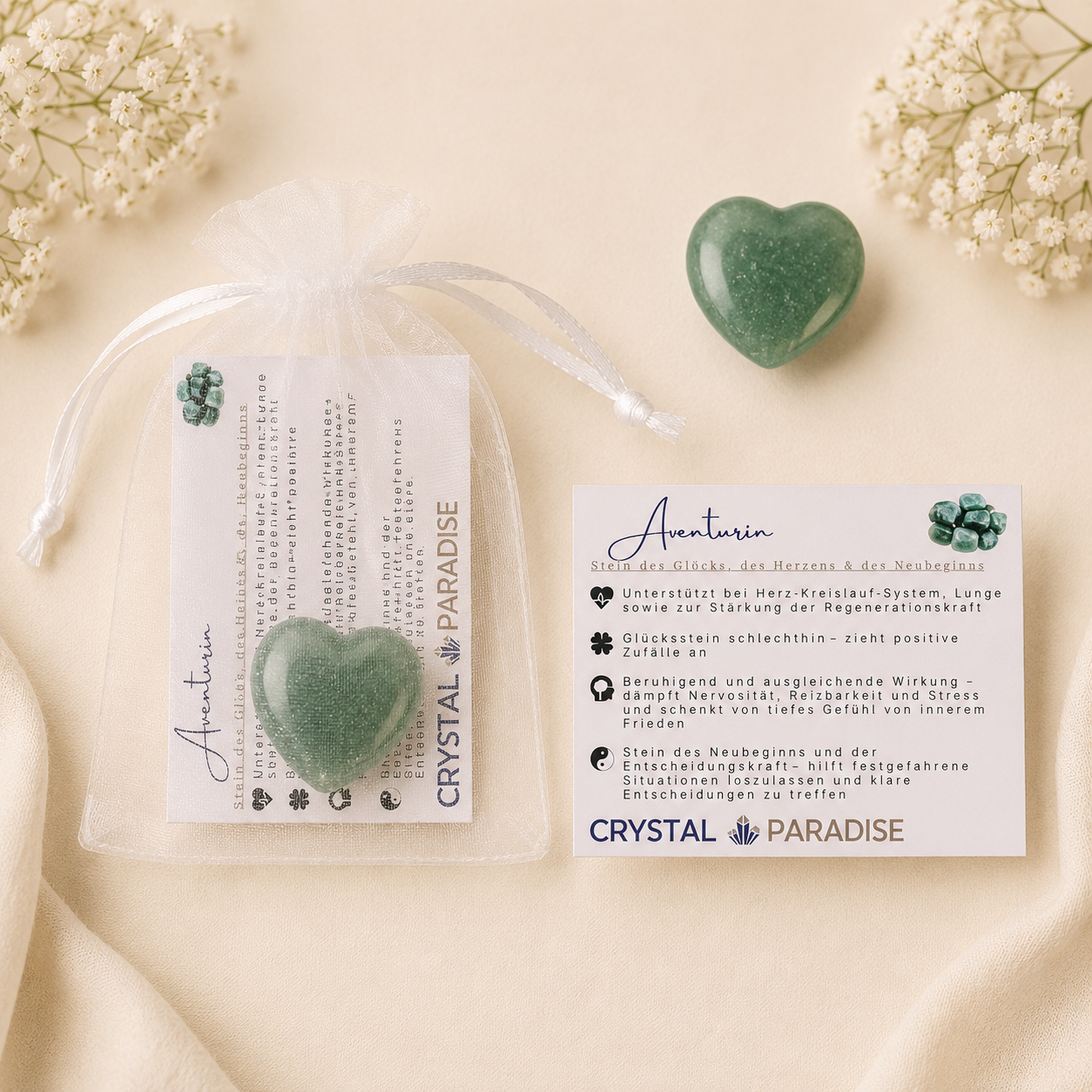 Gastgeschenk Hochzeit | Edelstein-Herz mit Karte & Säckchen