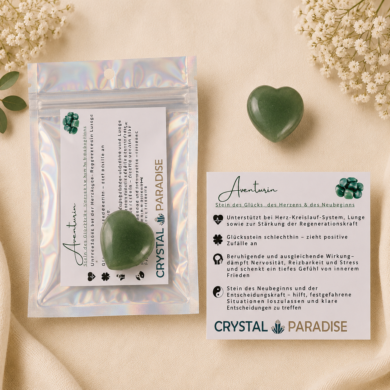 Gastgeschenk Hochzeit | Edelstein-Herz mit Karte & Säckchen