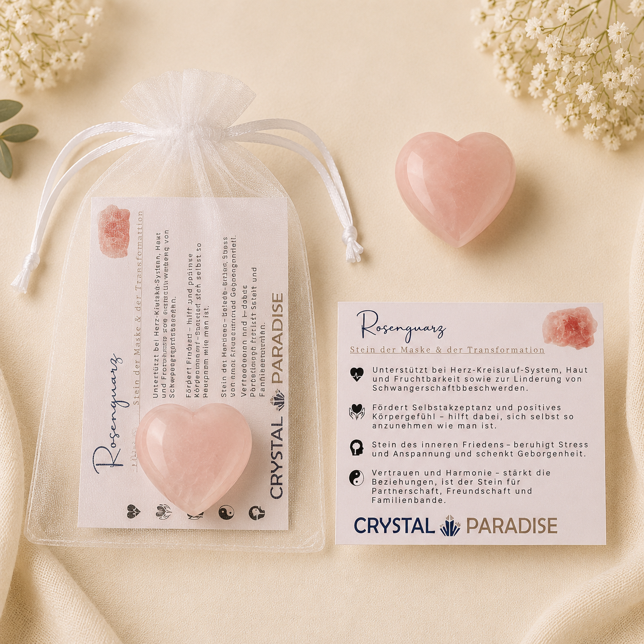 Gastgeschenk Hochzeit | Edelstein-Herz mit Karte & Säckchen