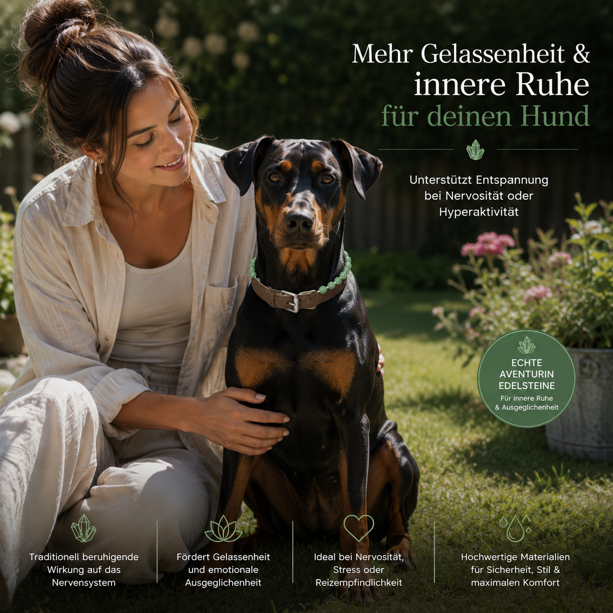 Aventurin–unterstützt Entspannung bei Nervosität oder Hyperaktivität - Hundehalsband crystalpower®