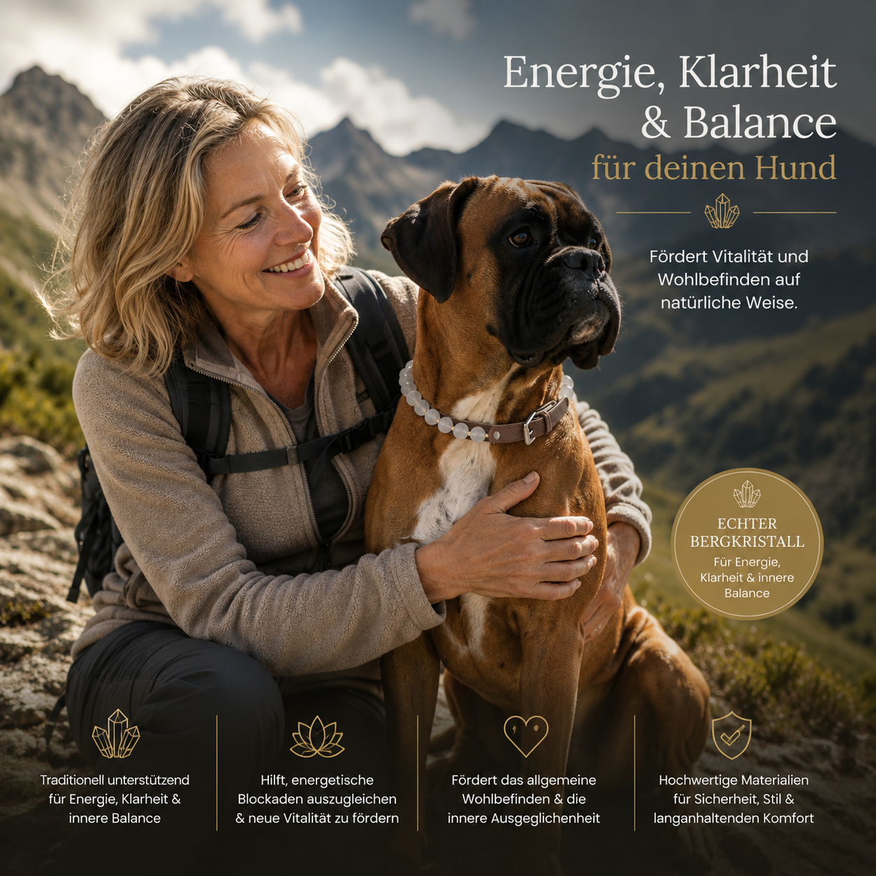 Bergkristall – fördert Vitalität und allgemeines Wohlbefinden - Hundehalsband crystalpower®