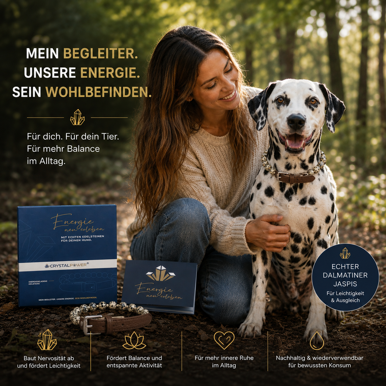 Dalmatiner Jaspis–baut Nervosität und Stress ab - Hundehalsband crystalpower®