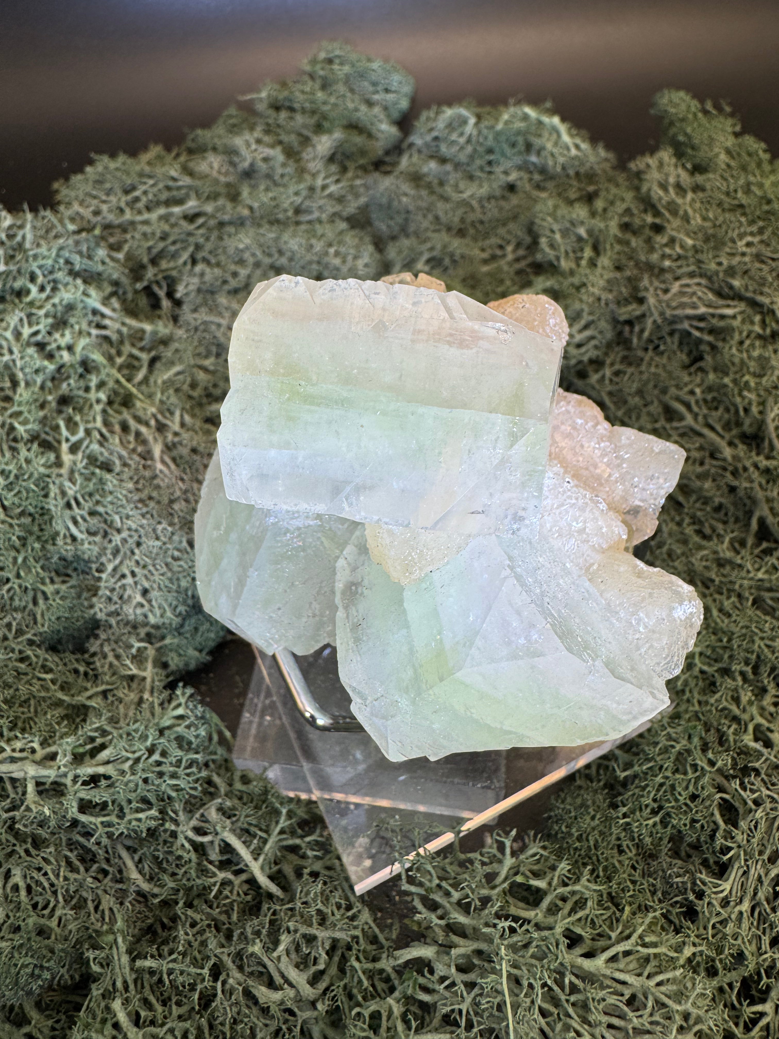 Grüner Apophyllit mit Stilbit Cluster aus Maharashtra, Nashik pune, Indien (230g) - große grüne Würfel - crystal paradise